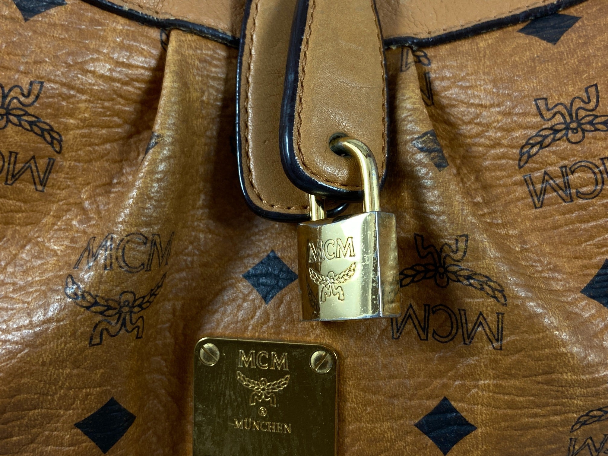 MCM Hand / Hobo Bag Beige Visetos Cognac Monogram