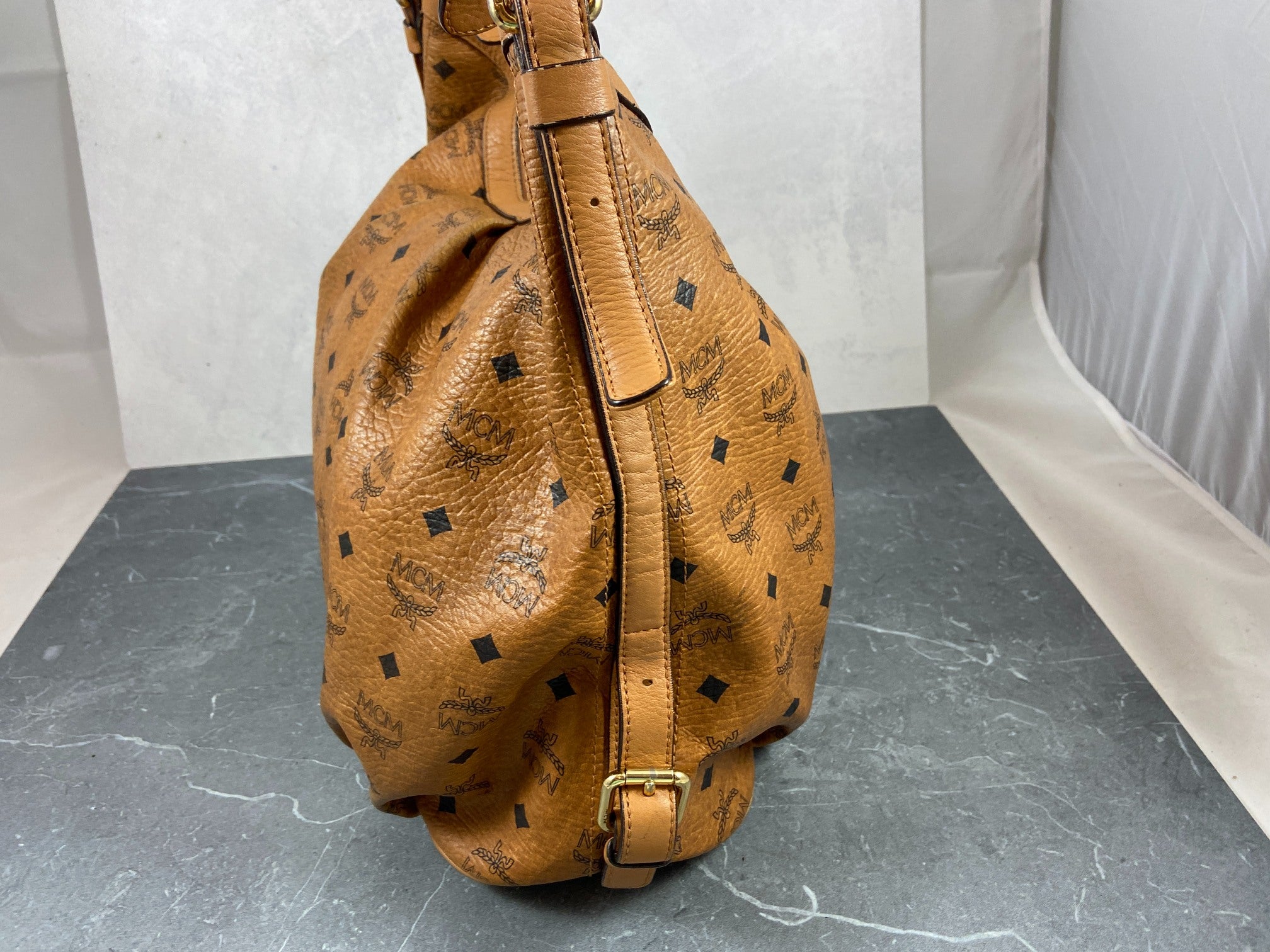 MCM Hand / Hobo Bag Beige Visetos Cognac Monogram