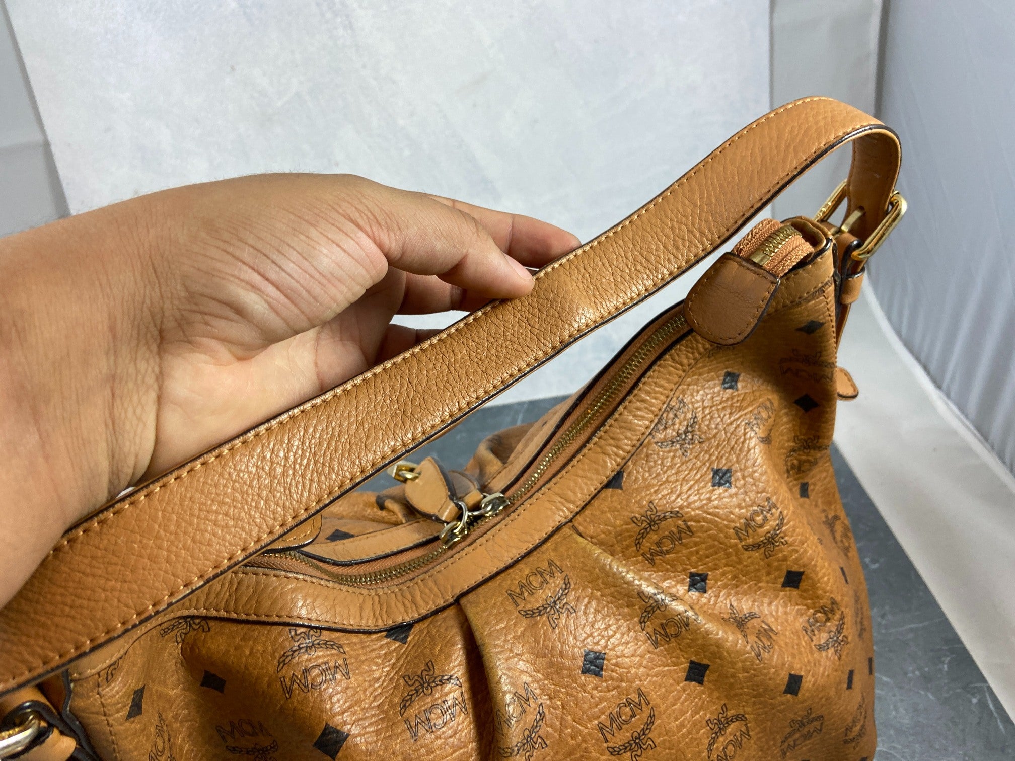 MCM Hand / Hobo Bag Beige Visetos Cognac Monogram