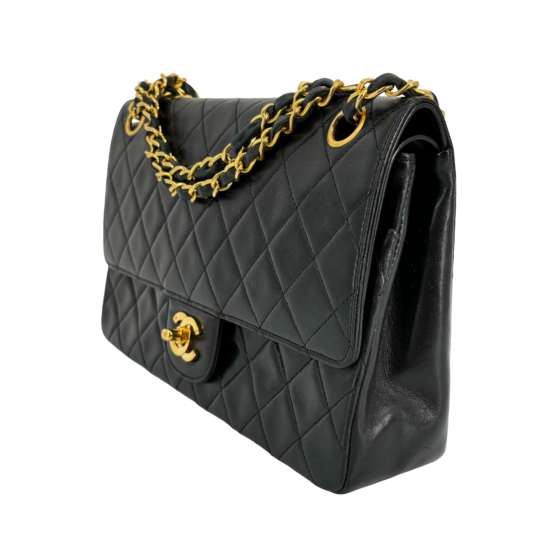 Chanel Timeless / Classique Double Flap Bag Black Matelassé Leather Medium