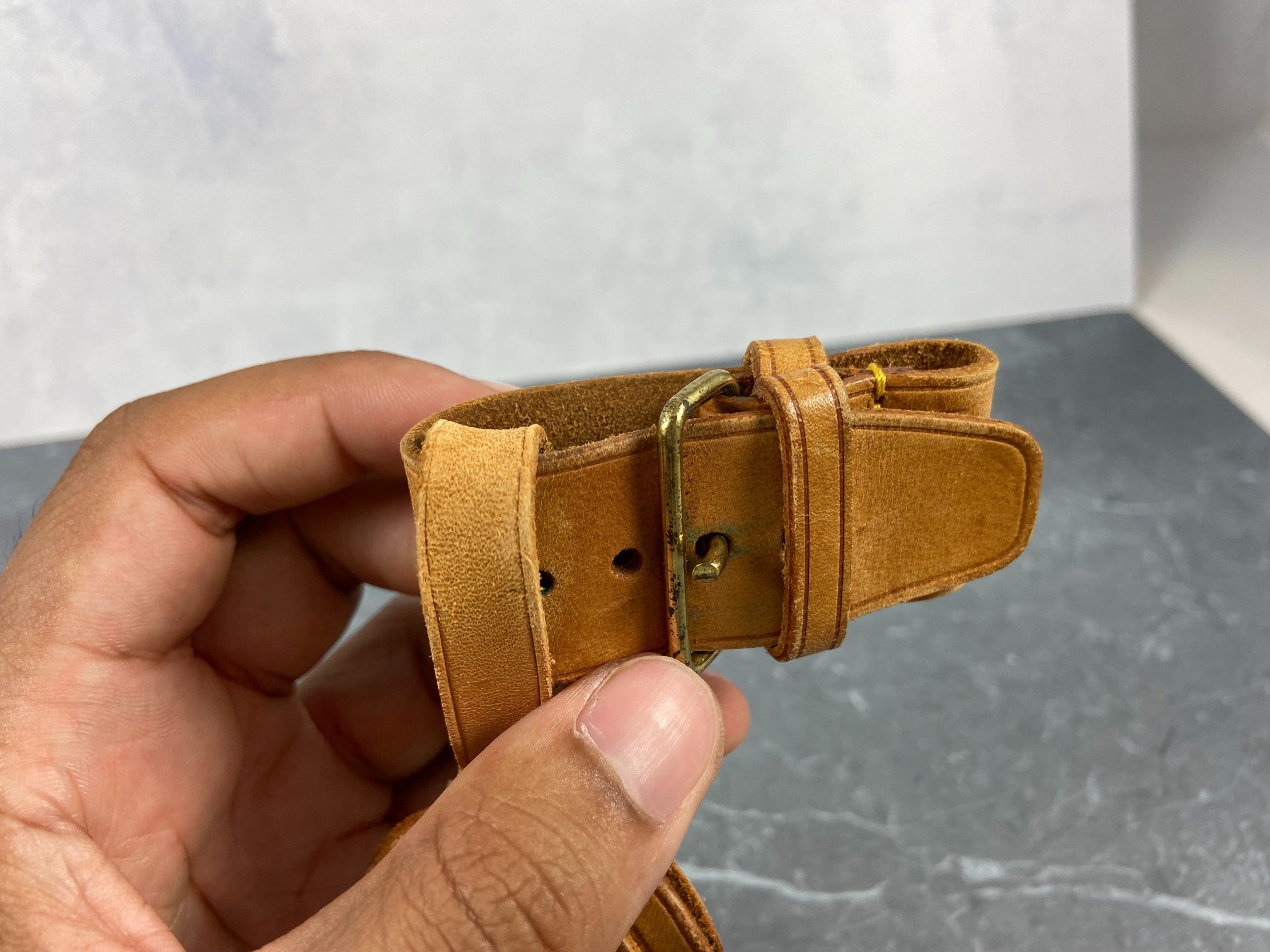 Louis Vuitton Luggage Tag & Handle Belt Beige Vachetta Leather