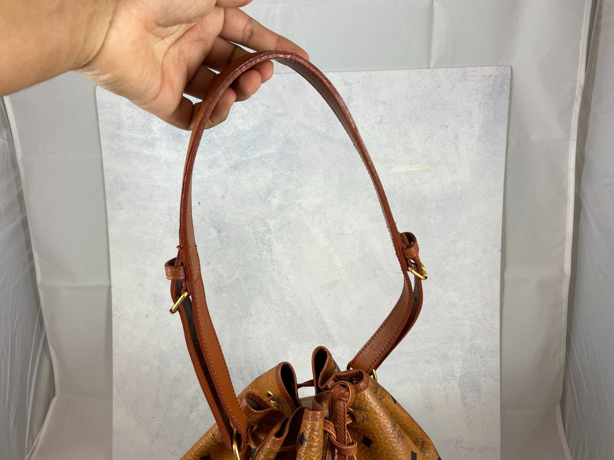 MCM Matchsack Shoulder Bag Beige Visetos Cognac Monogram
