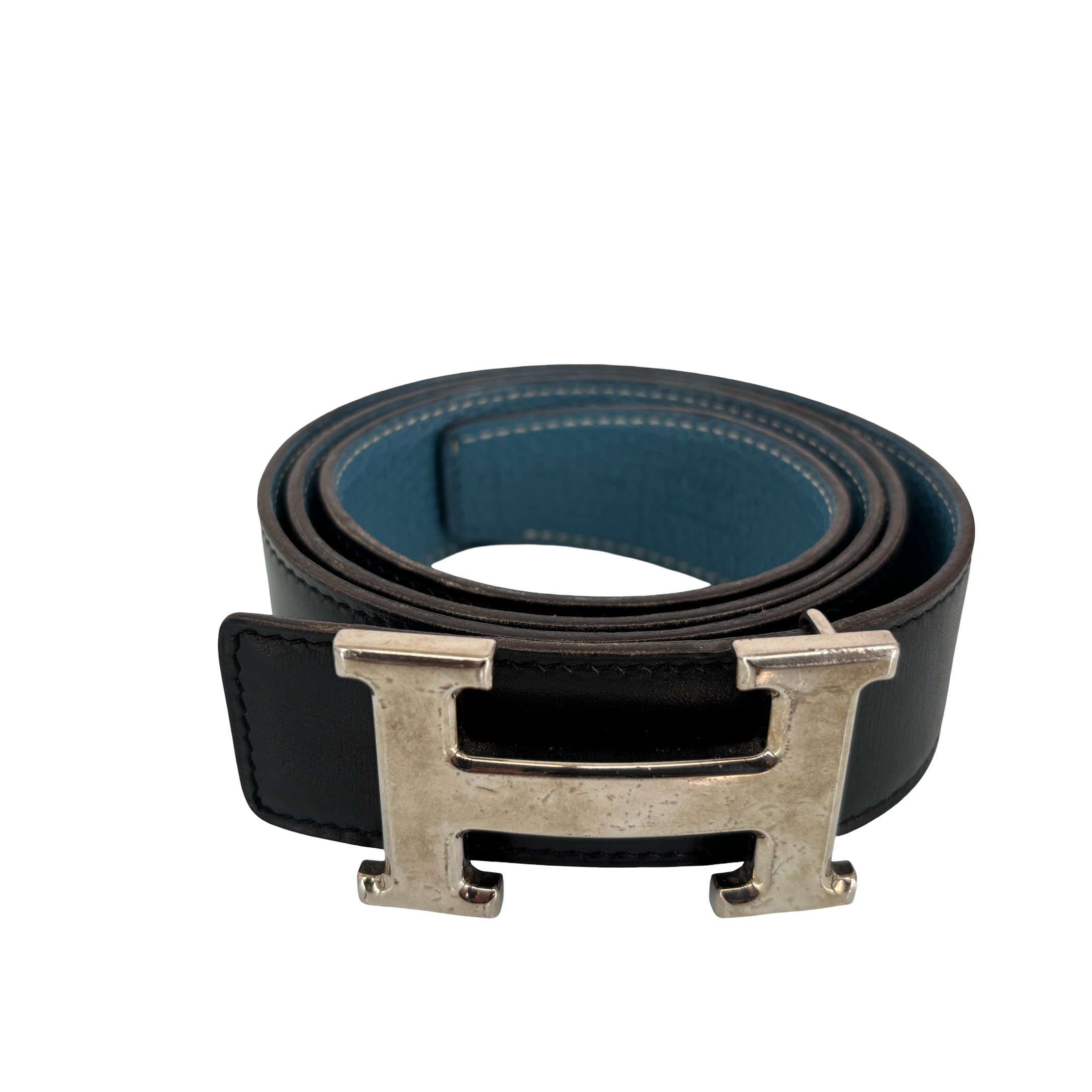 Hermès Constance Belt Blue / Black Leather Size 85