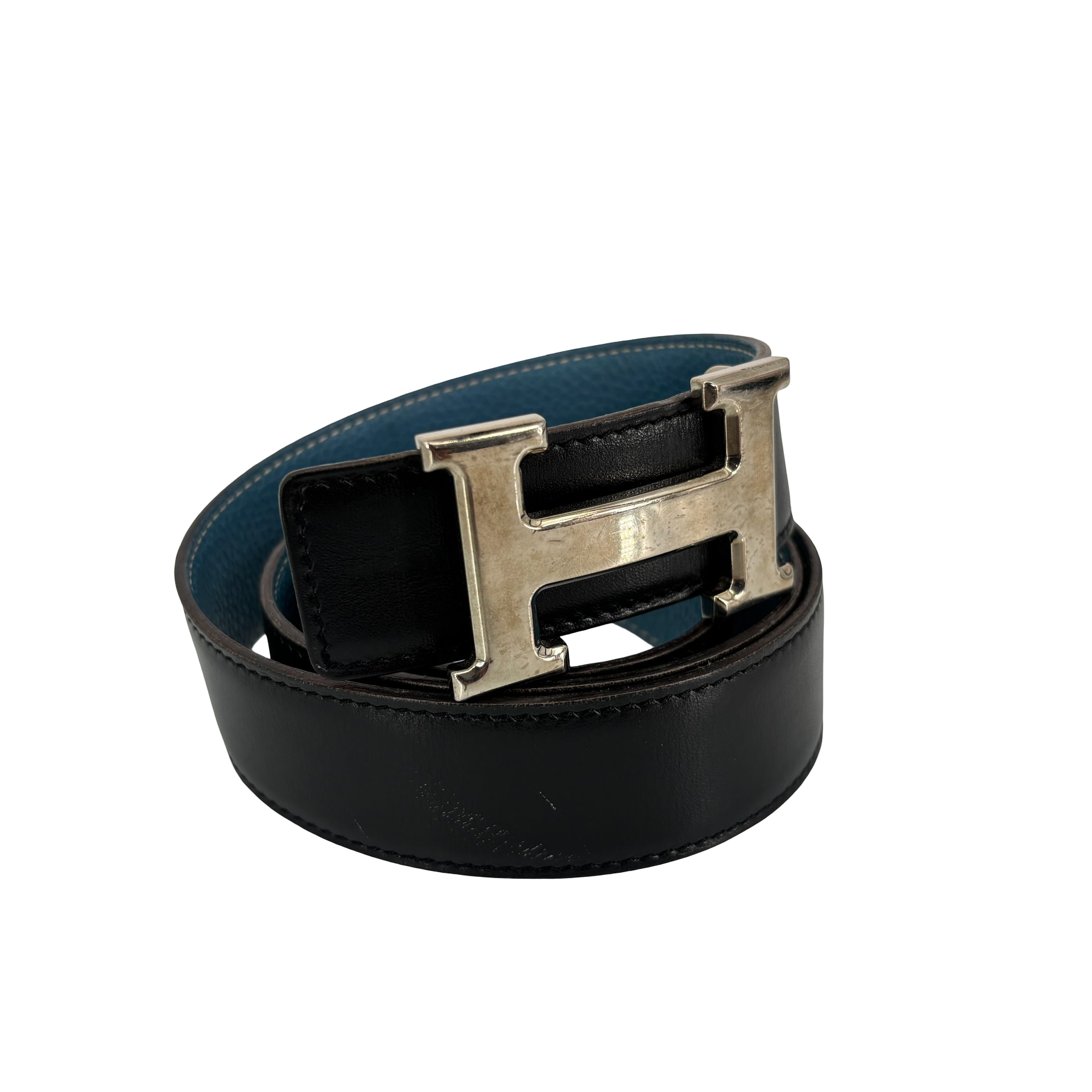 Hermès Constance Belt Blue / Black Leather Size 85