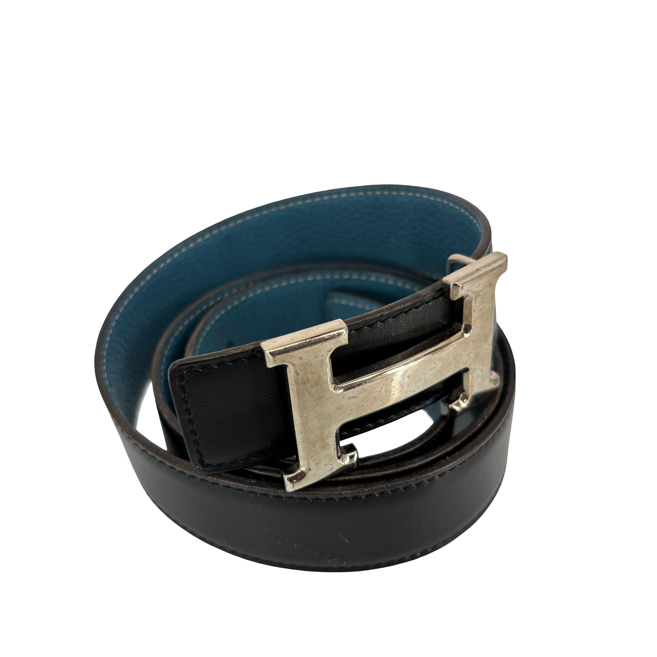Hermès Constance Belt Blue / Black Leather Size 85