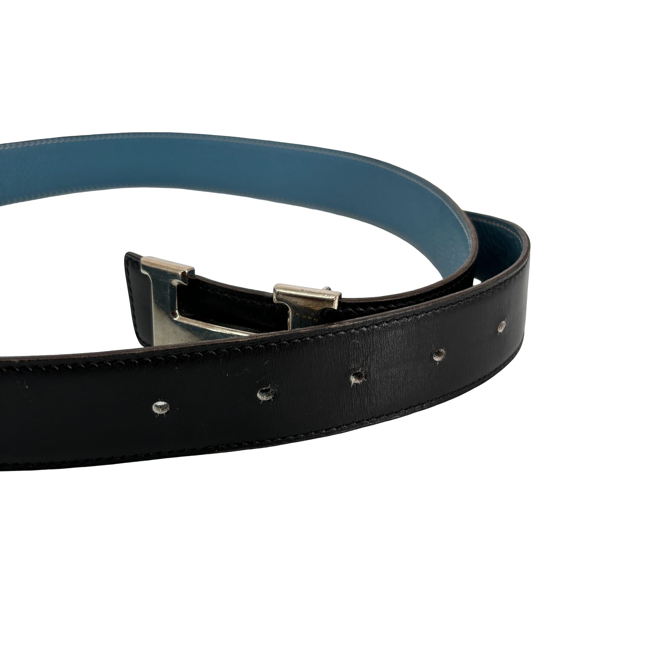 Hermès Constance Belt Blue / Black Leather Size 85