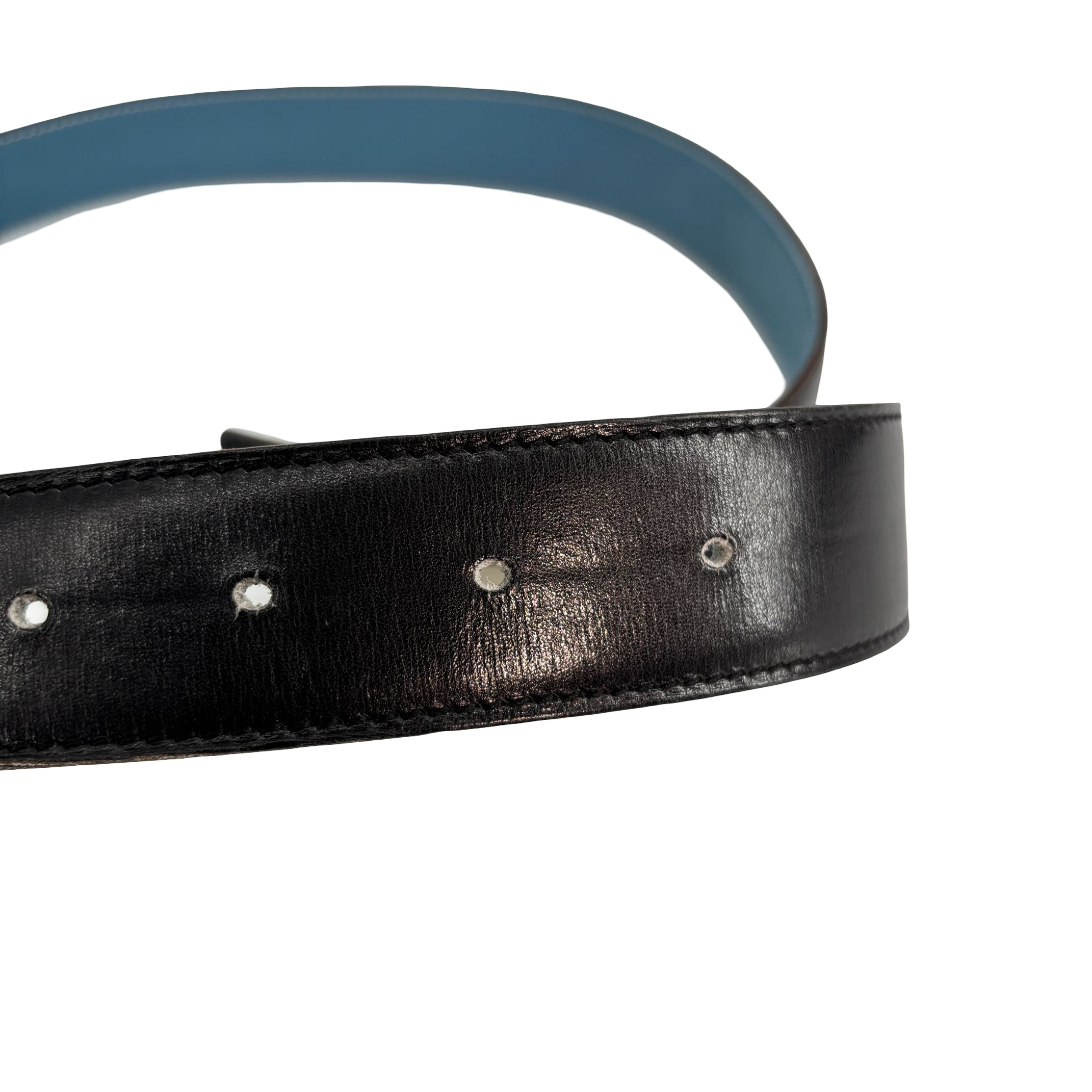 Hermès Constance Belt Blue / Black Leather Size 85