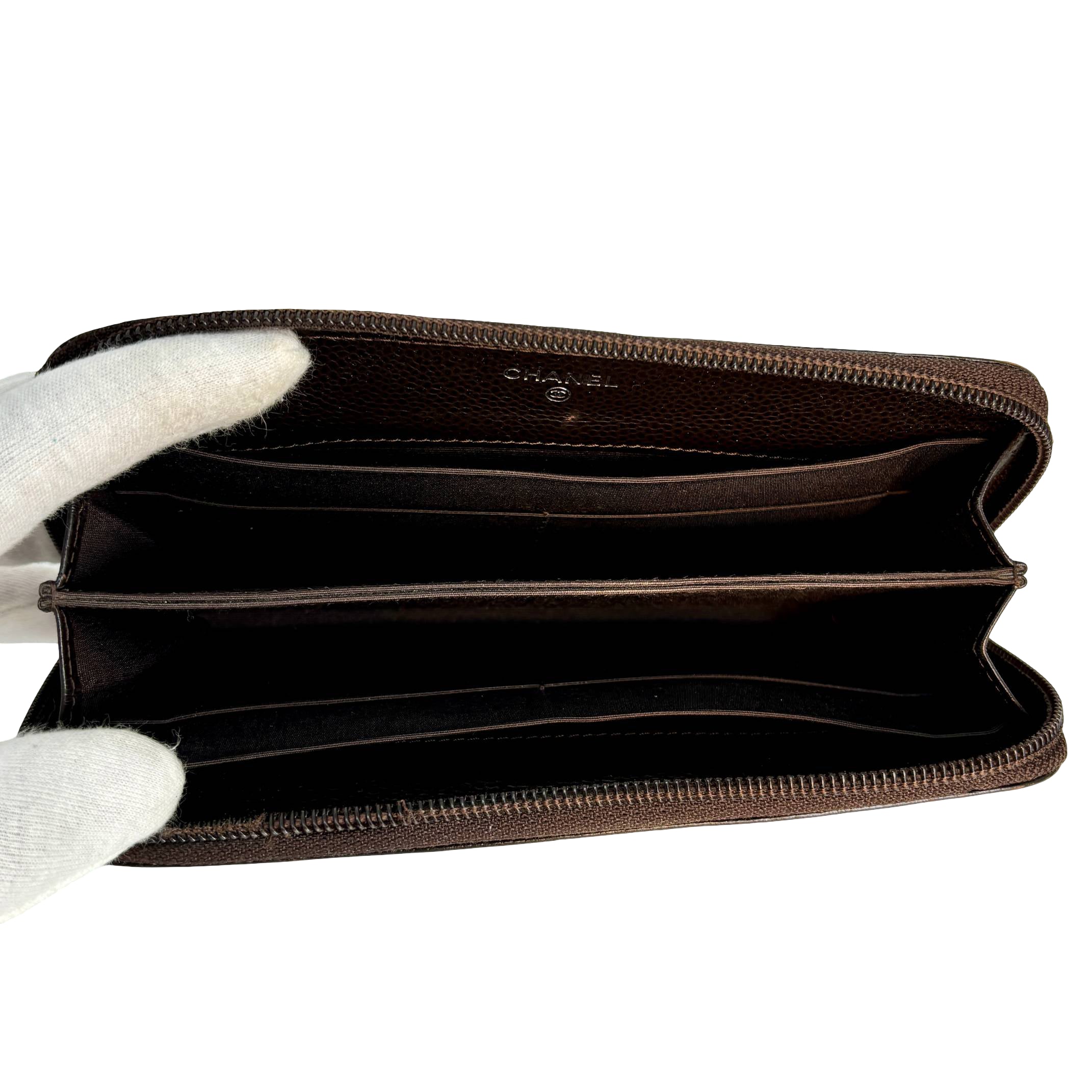 Chanel CC Zippy Wallet Brown Caviar Leather