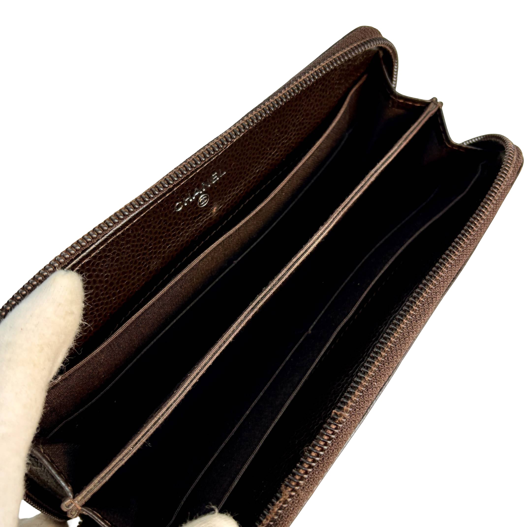 Chanel CC Zippy Wallet Brown Caviar Leather