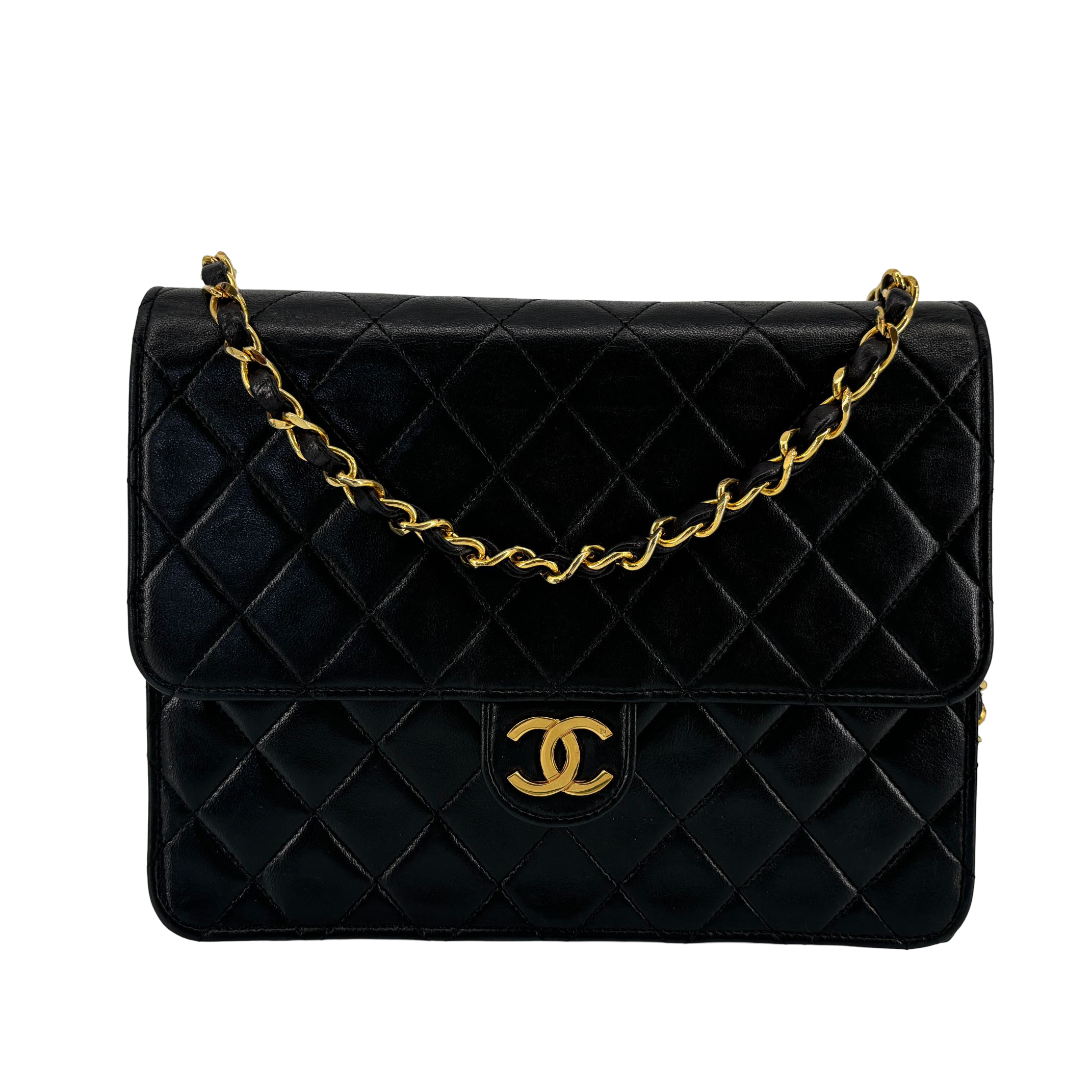 Chanel Single Flap Bag Push-Lock Black Matelassé Leather incl. Dustbag