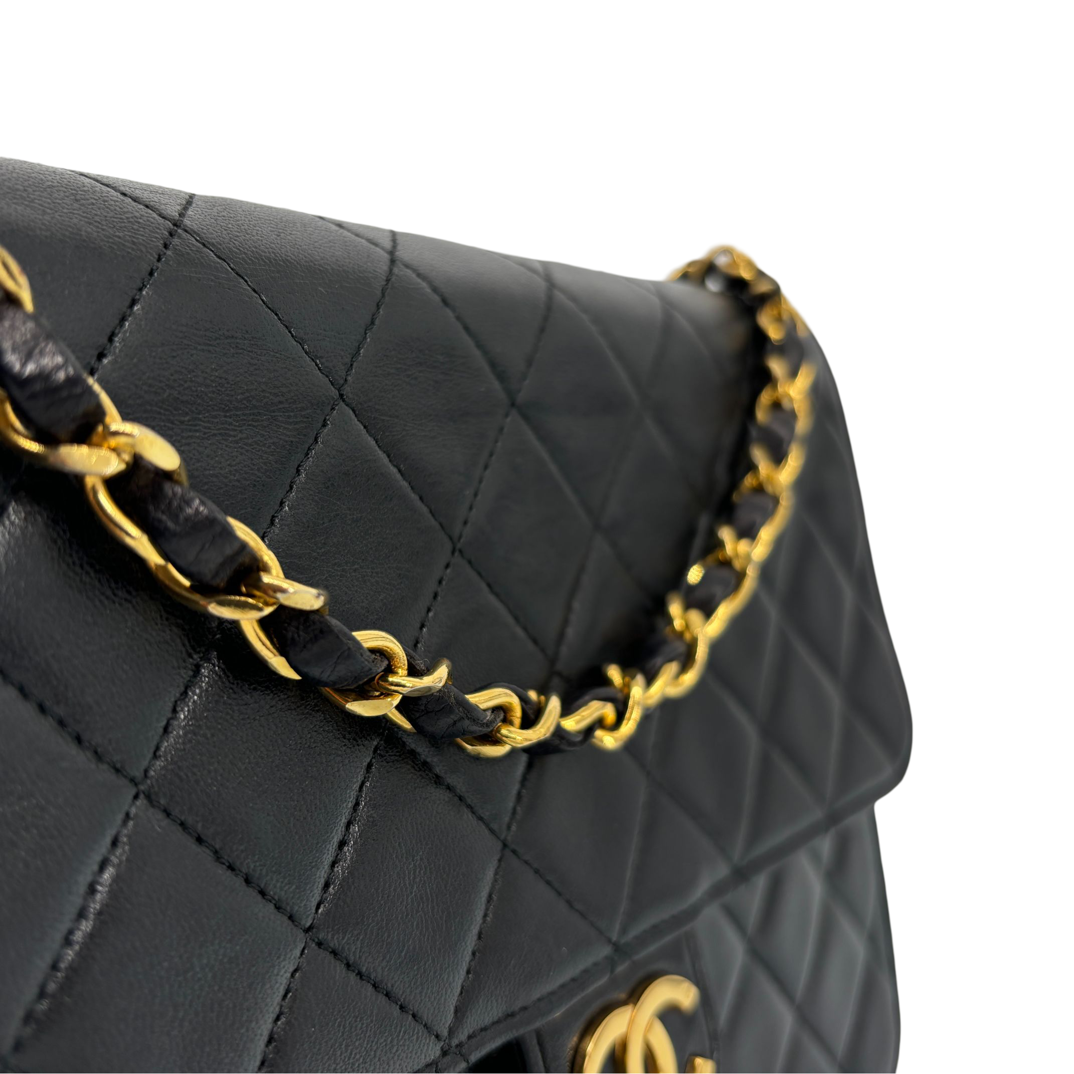 Chanel Single Flap Bag Push-Lock Black Matelassé Leather incl. Dustbag