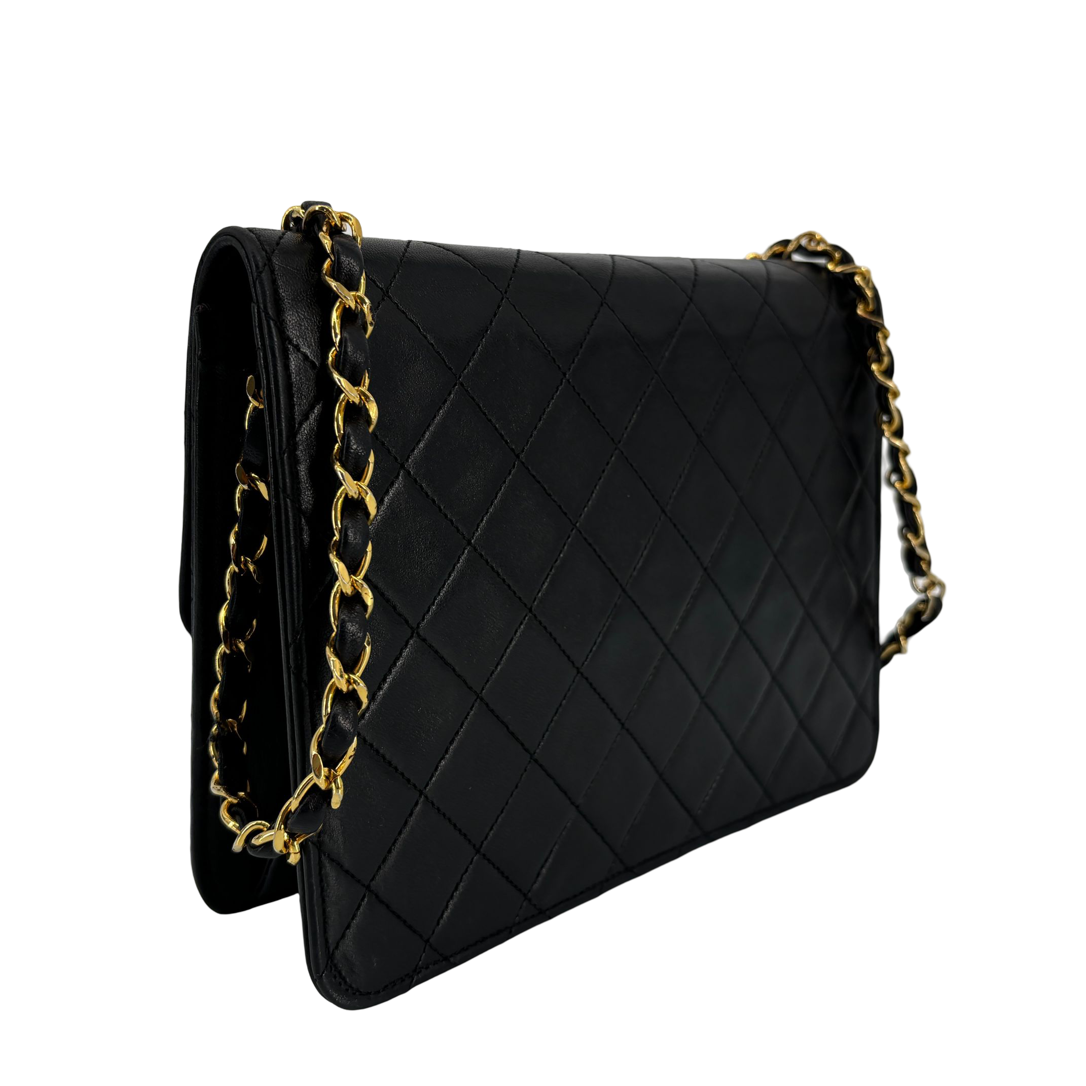 Chanel Single Flap Bag Push-Lock Black Matelassé Leather incl. Dustbag