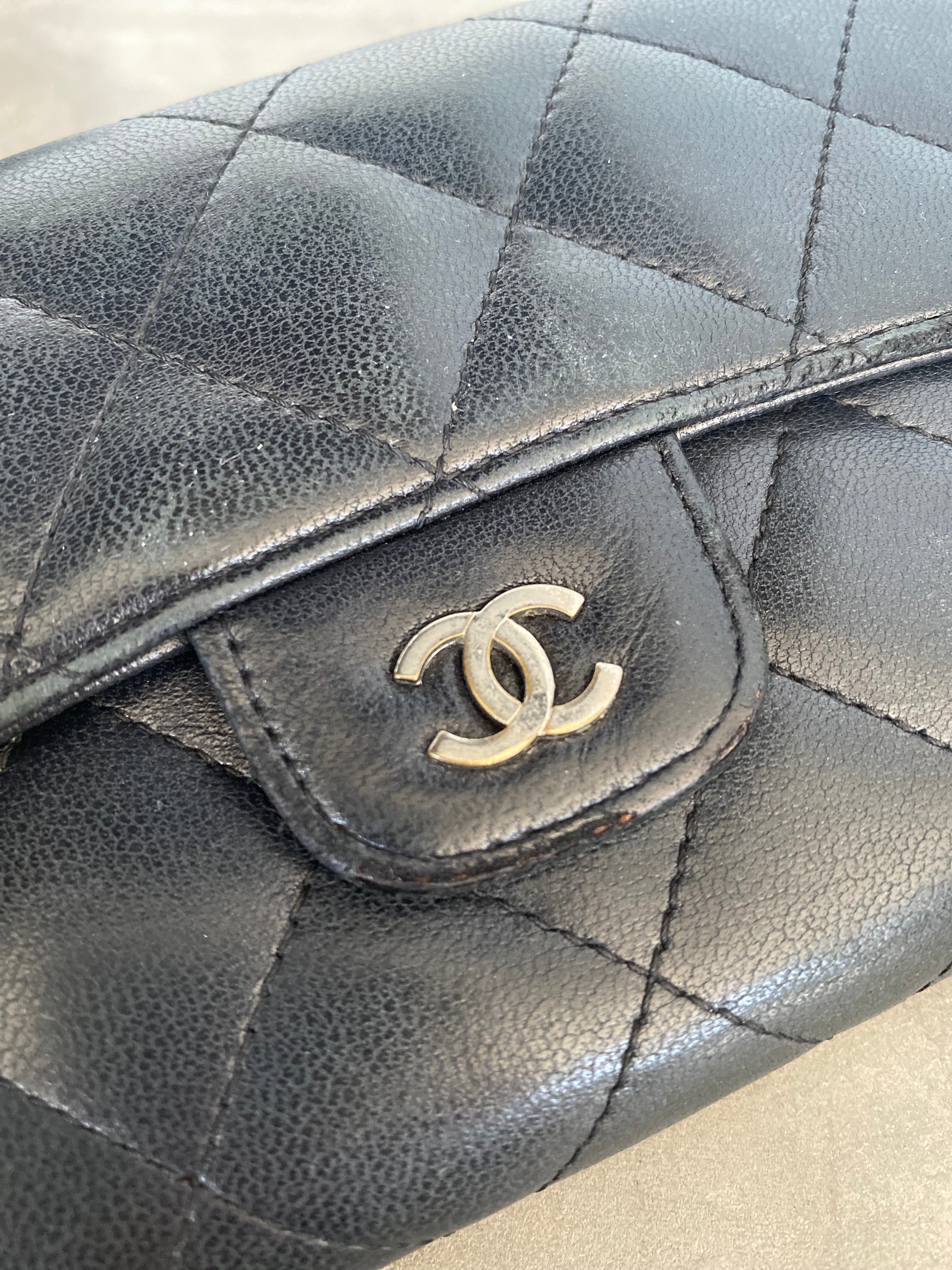 Chanel Timeless / Classic Matelasse Flap Wallet Black Leather