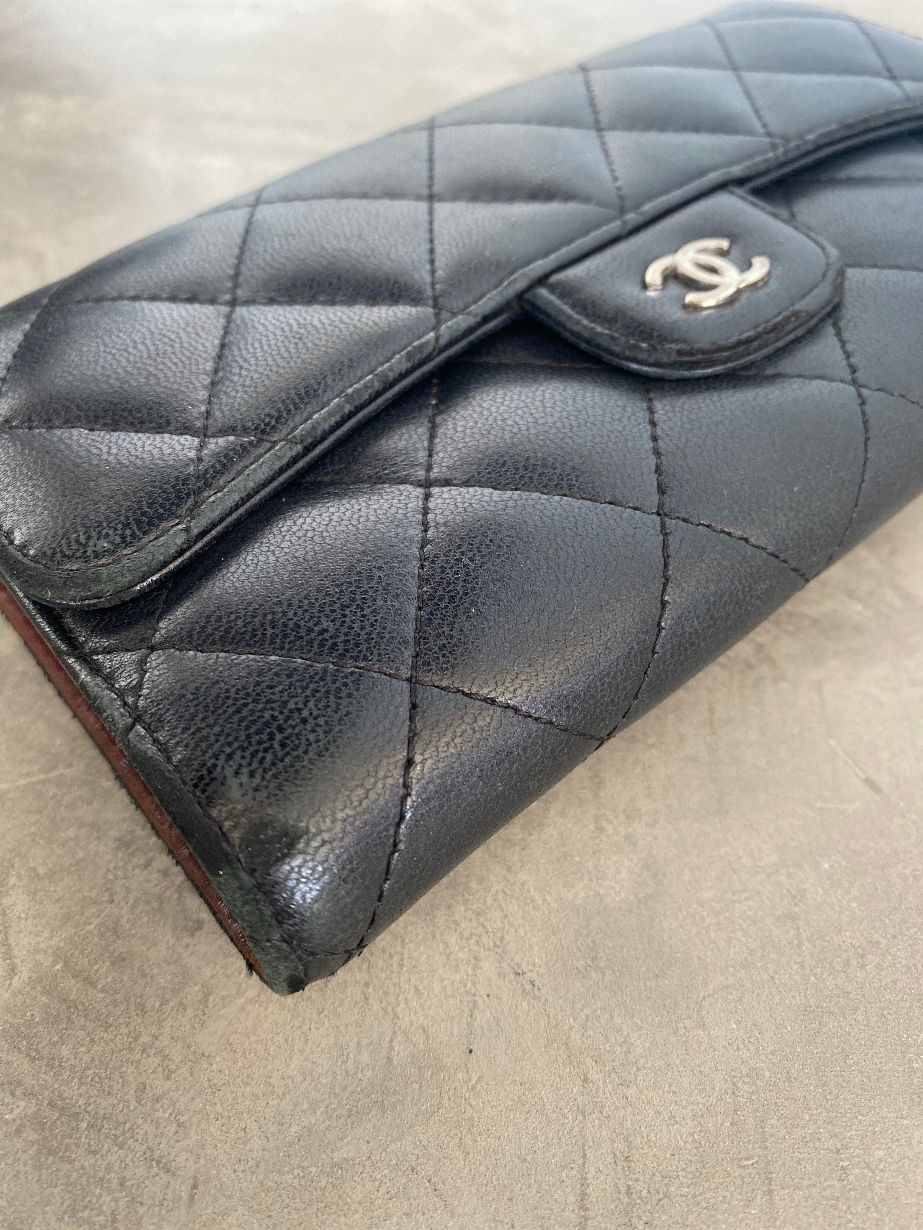 Chanel Timeless / Classic Matelasse Flap Wallet Black Leather