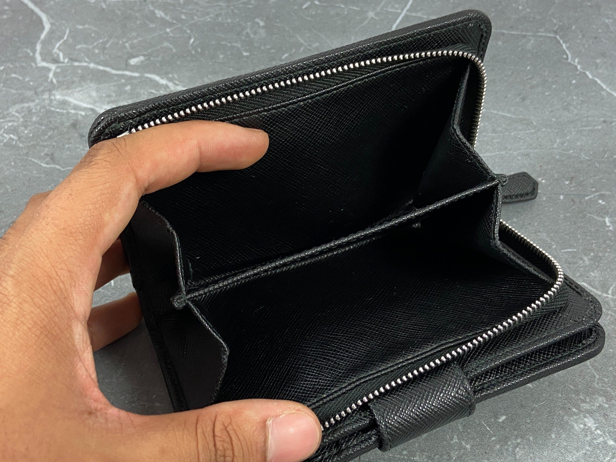 Prada 1ML225 Tessuto Compact Wallet Black full set