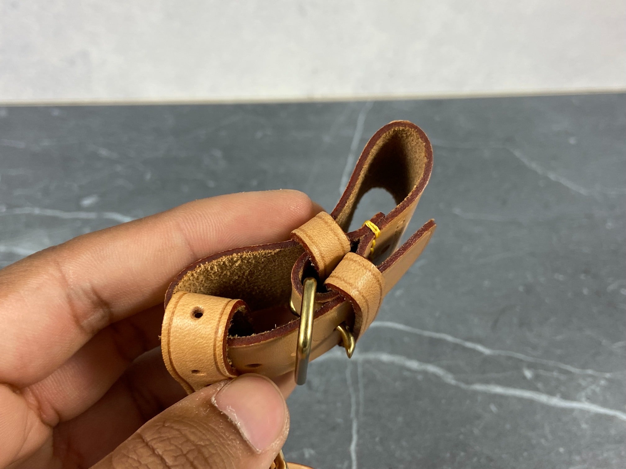 Louis Vuitton Luggage Tag & Handle Belt Beige Vachetta Leather