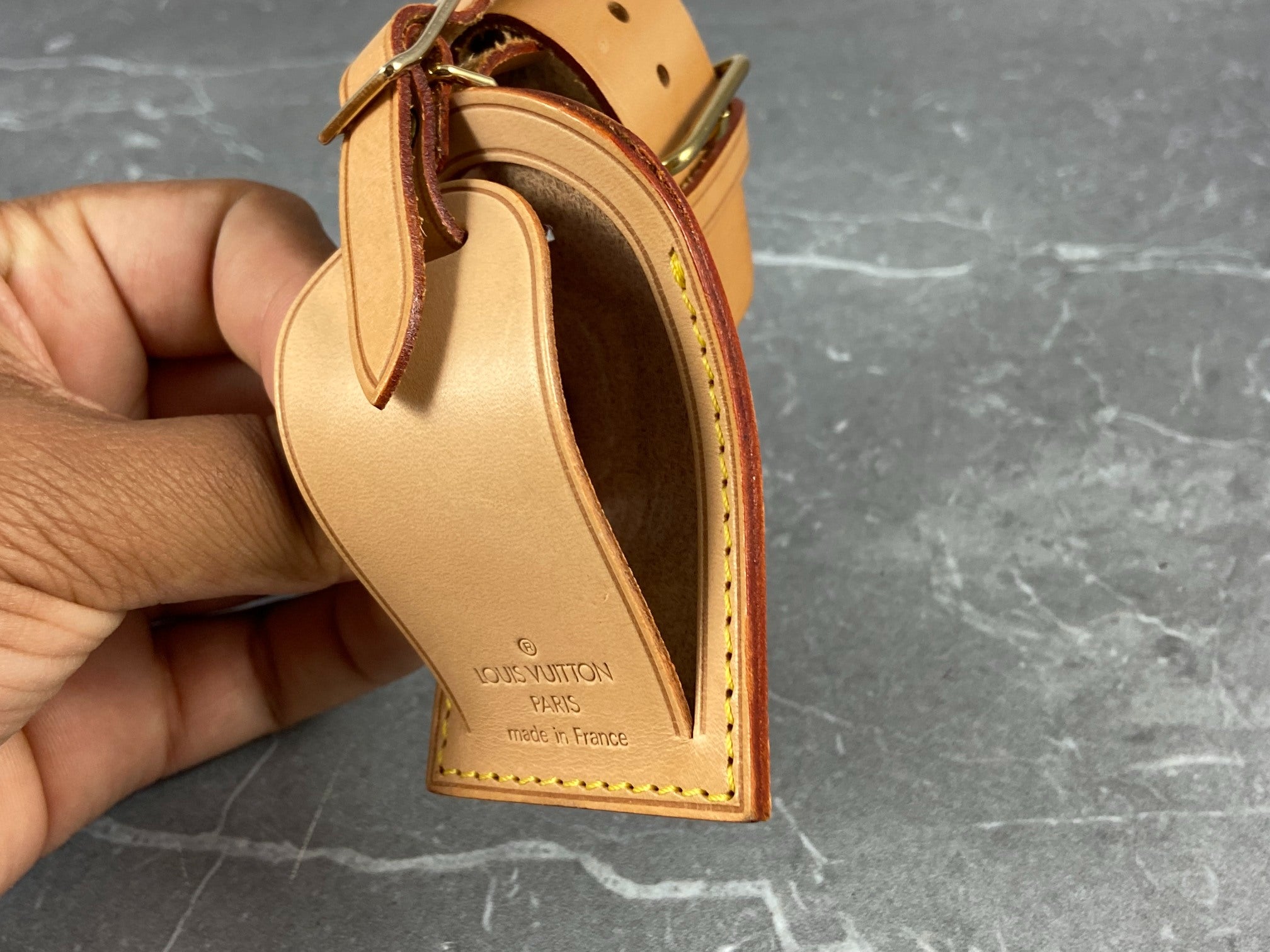 Louis Vuitton Luggage Tag & Handle Belt Beige Vachetta Leather