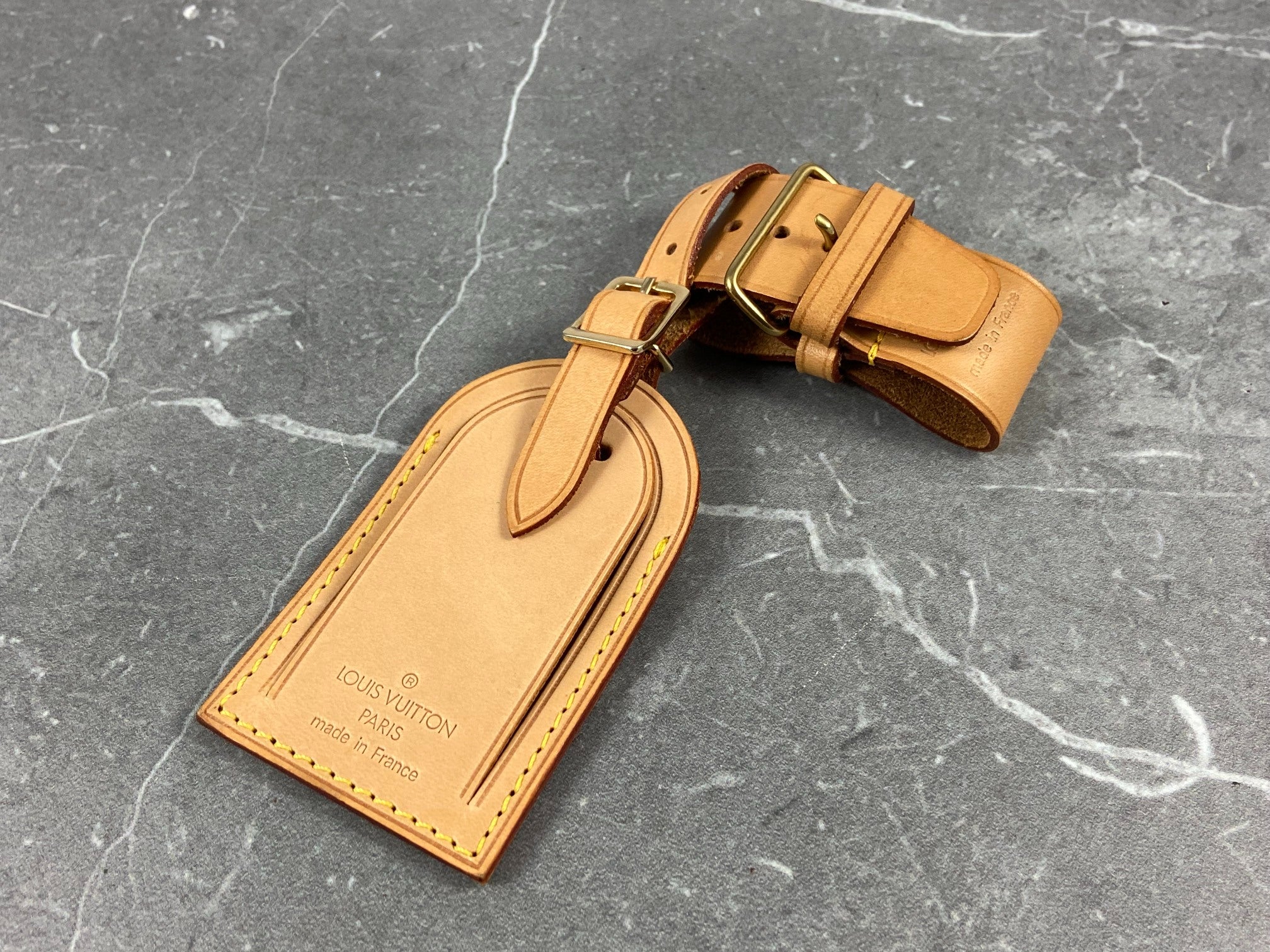Louis Vuitton Luggage Tag & Handle Belt Beige Vachetta Leather