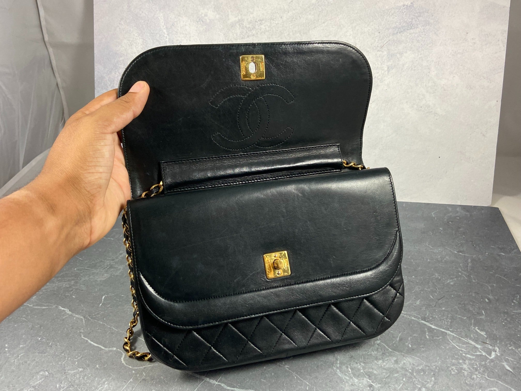 Chanel Matelasse Half-Moon Round Double Flap Bag