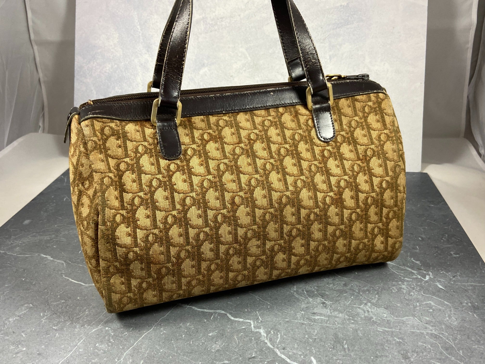 Christian Dior Bowling Bag Brown Trotter Monogram