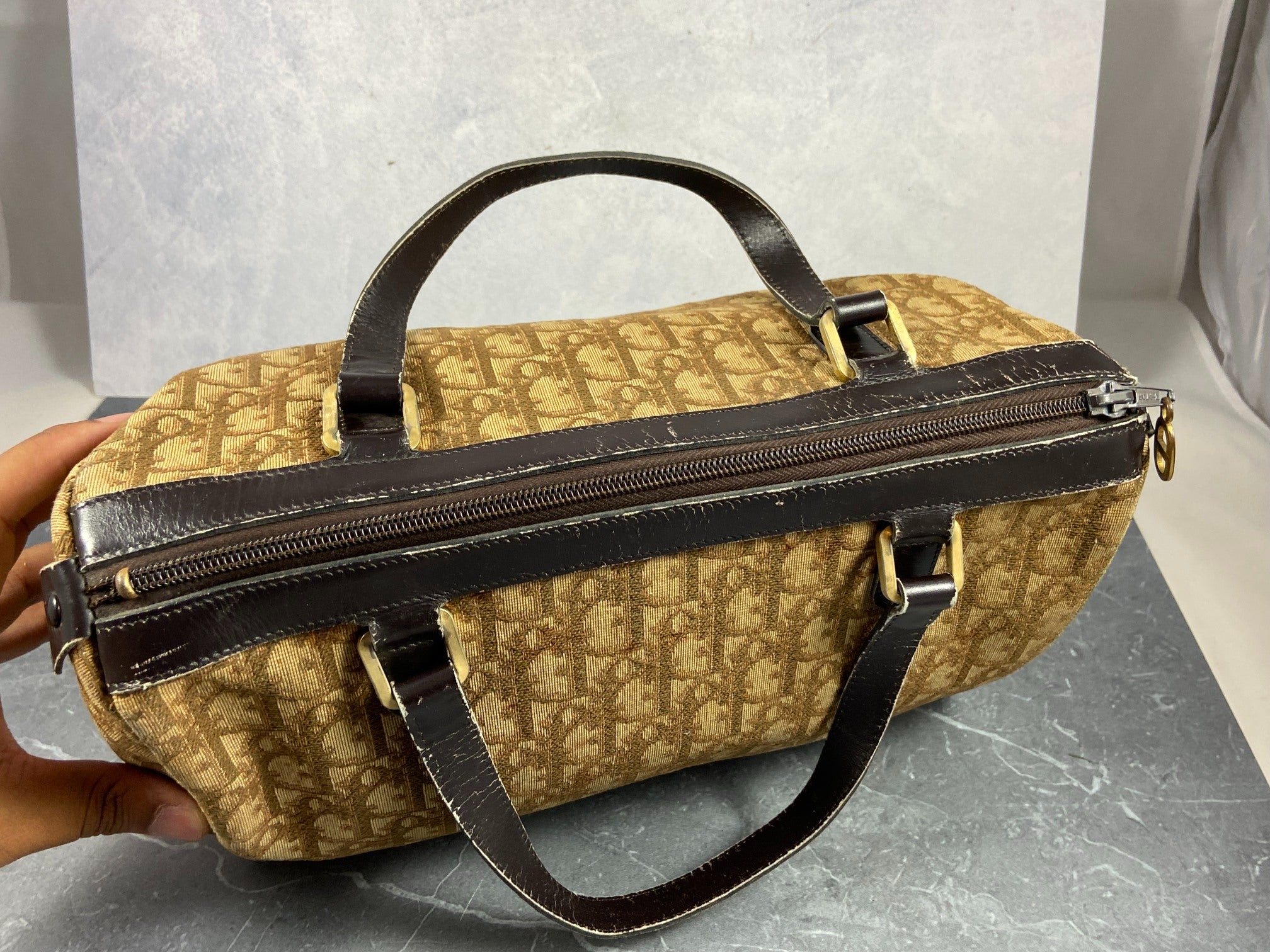 Christian Dior Bowling Bag Brown Trotter Monogram