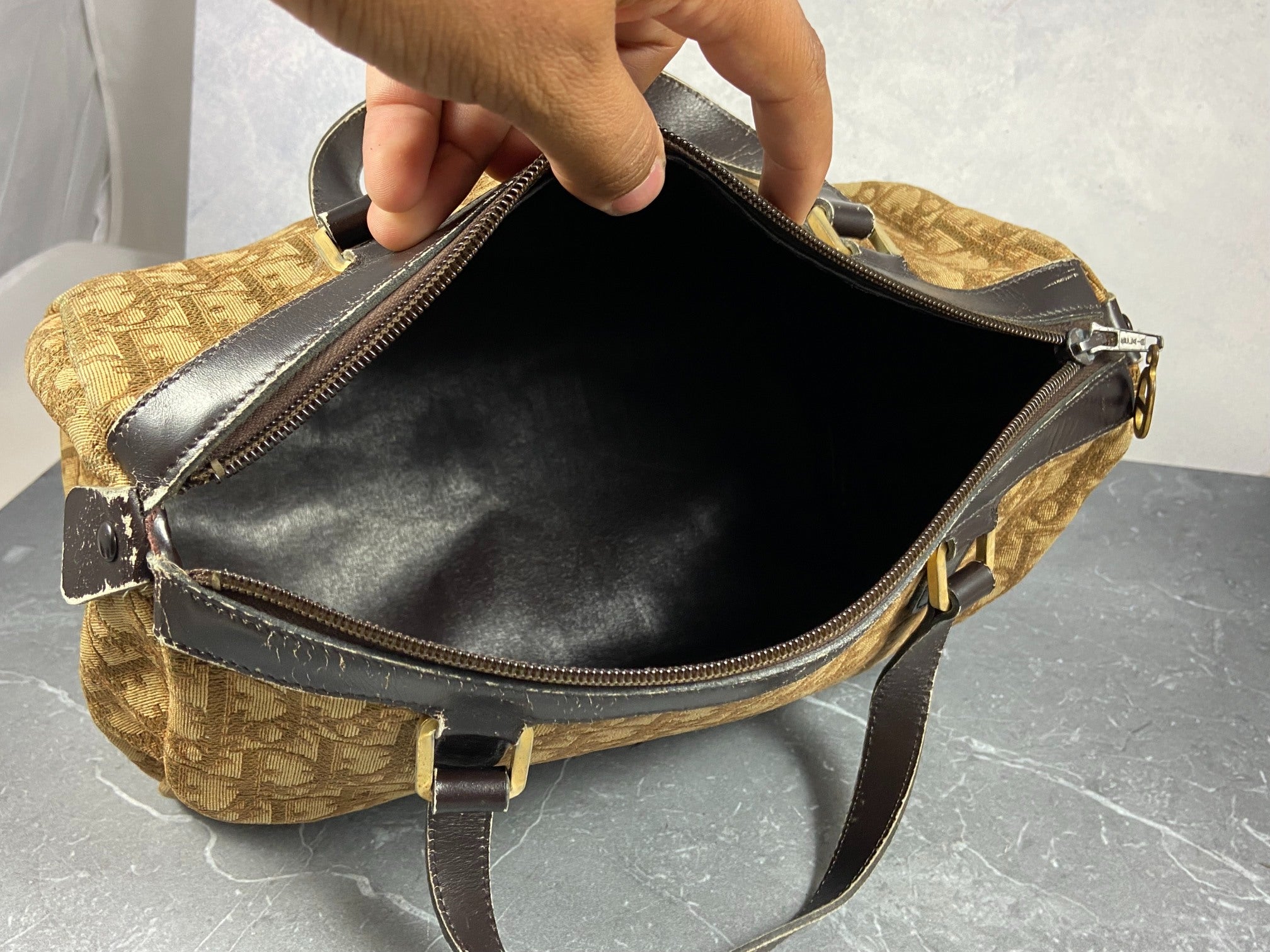 Christian Dior Bowling Bag Brown Trotter Monogram