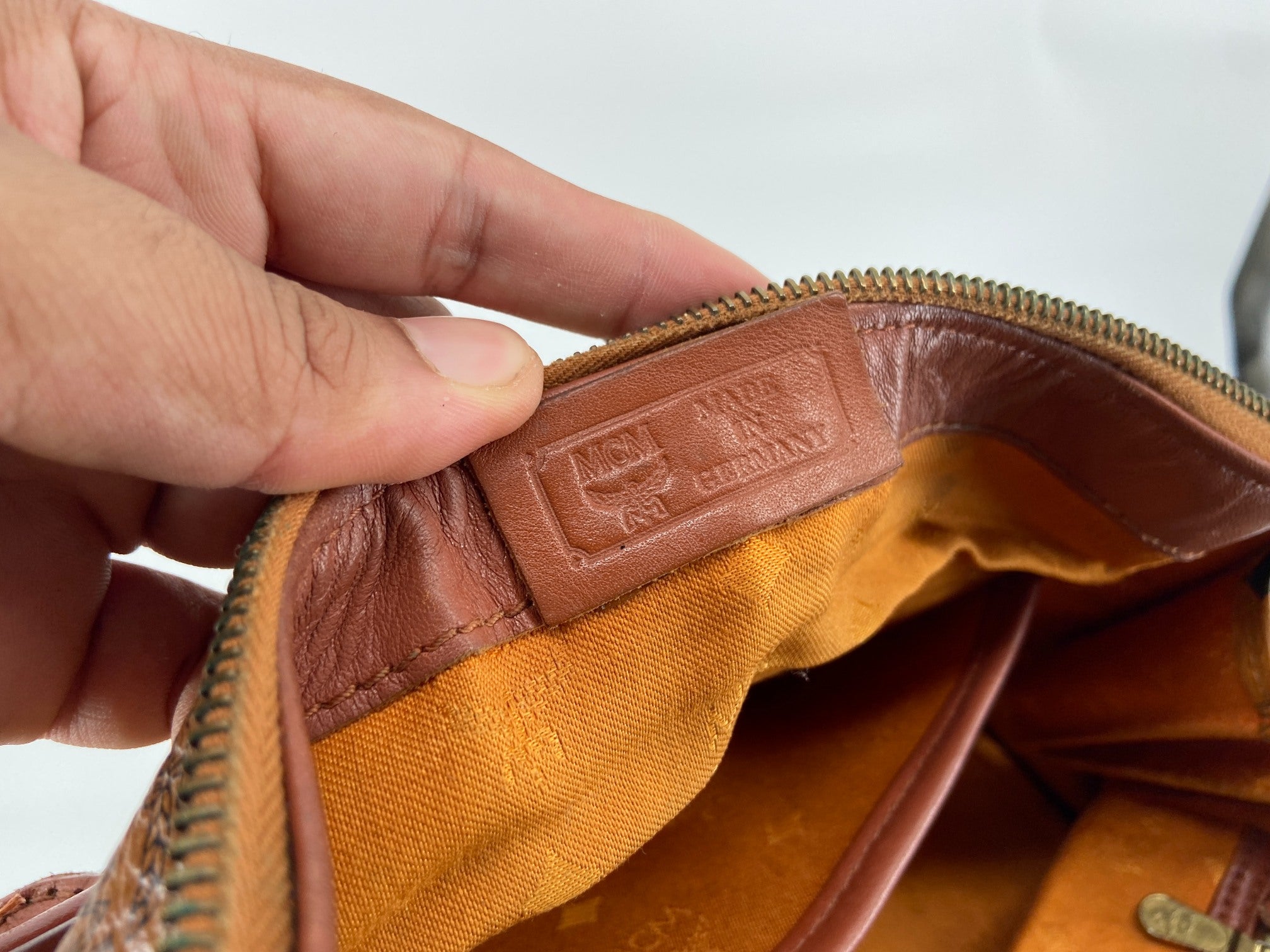 MCM Hand / Boston Bag Beige Visetos Cognac Monogram