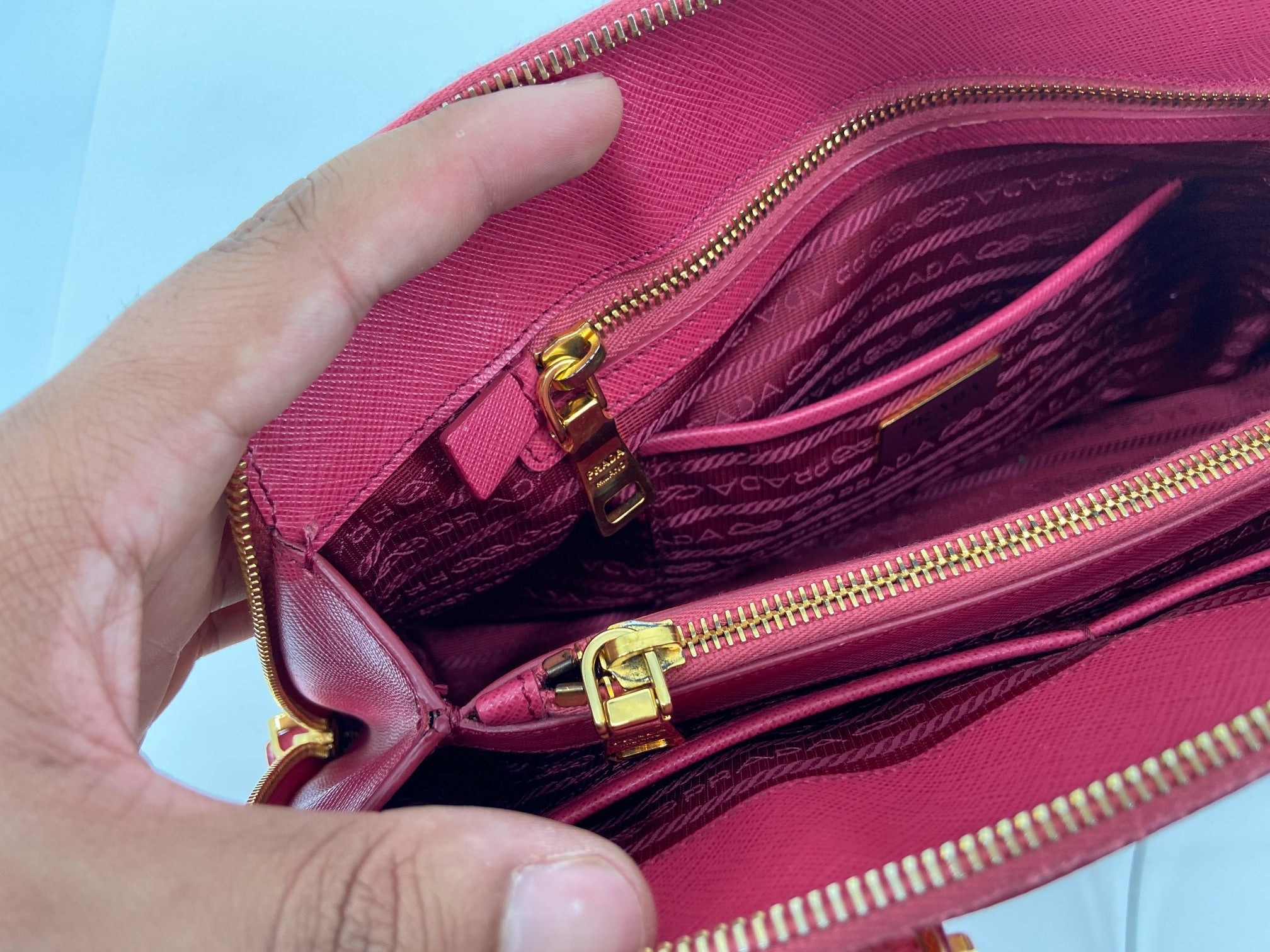 Prada BL0837 Promenade Medium Hand Bag Pink Saffiano Leather full set