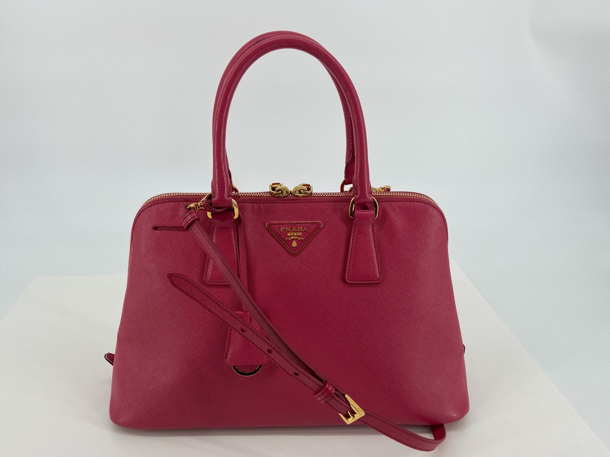 Prada BL0837 Promenade Medium Hand Bag Pink Saffiano Leather full set