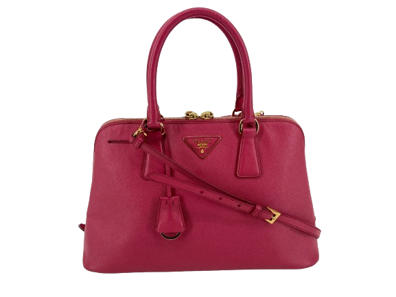 Prada BL0837 Promenade Medium Hand Bag Pink Saffiano Leather full set