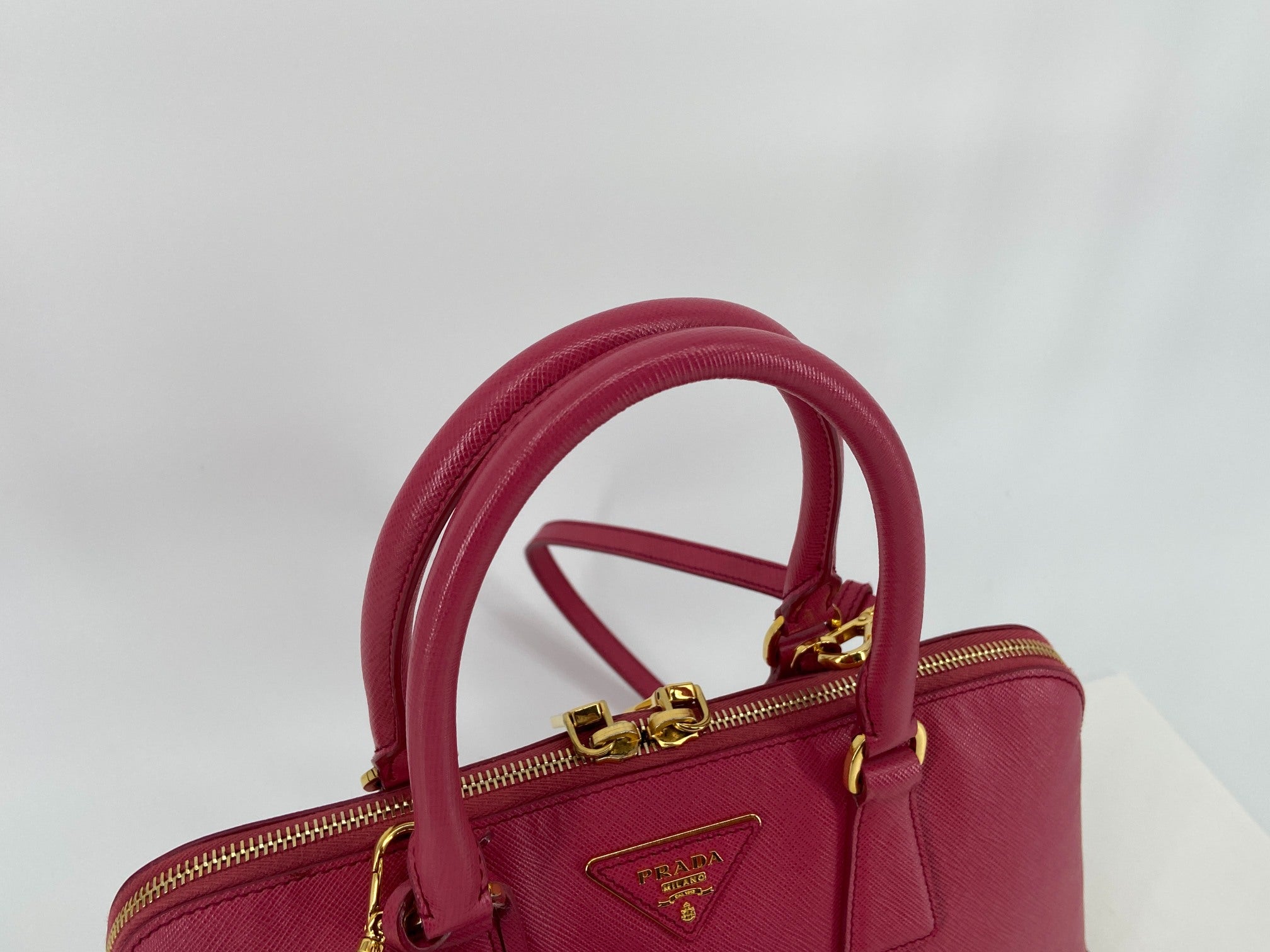 Prada BL0837 Promenade Medium Hand Bag Pink Saffiano Leather full set