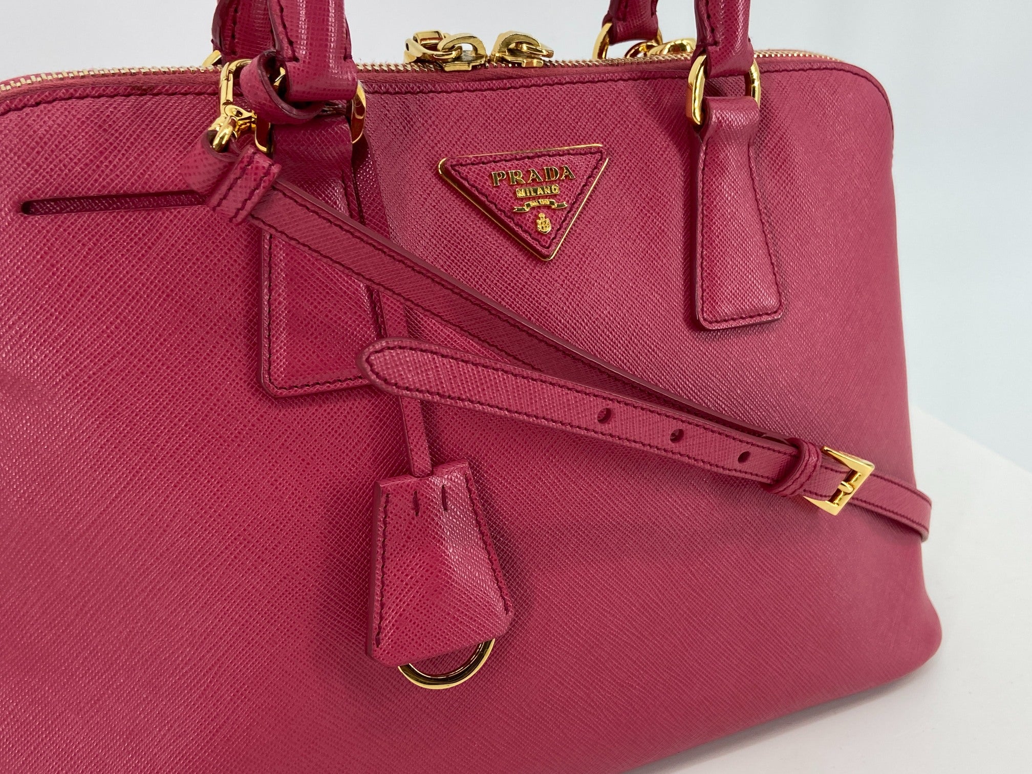Prada BL0837 Promenade Medium Hand Bag Pink Saffiano Leather full set