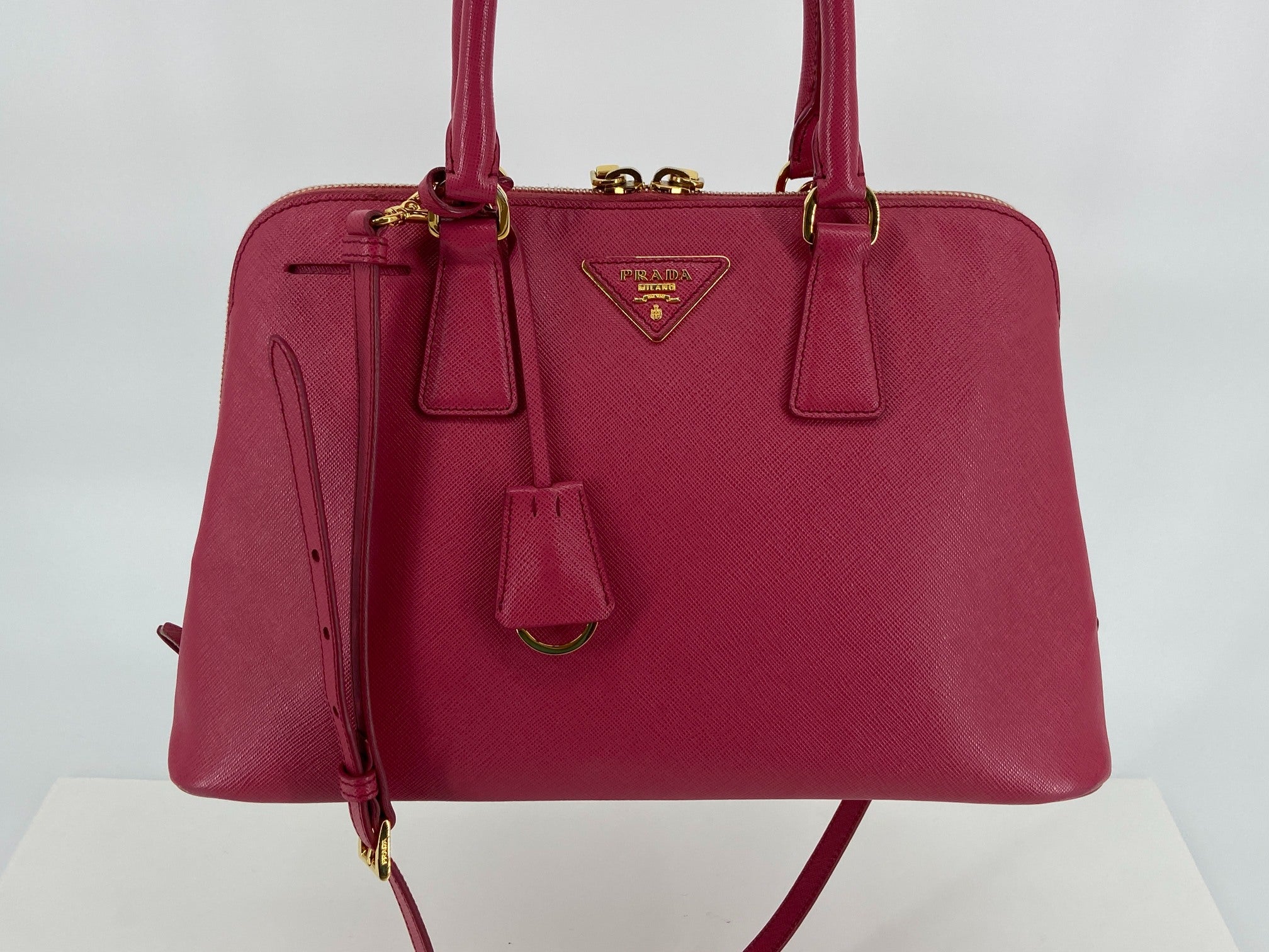 Prada BL0837 Promenade Medium Hand Bag Pink Saffiano Leather full set