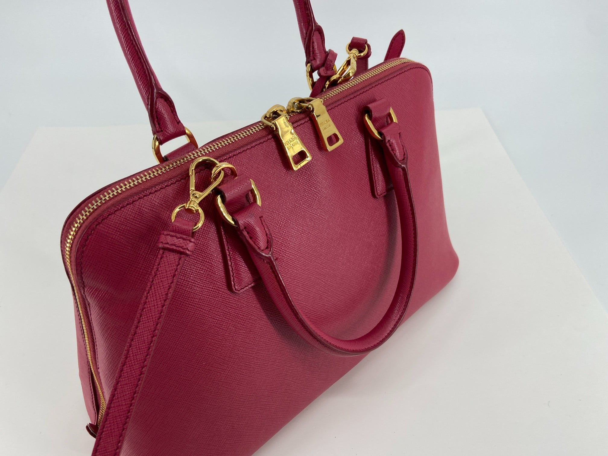 Prada BL0837 Promenade Medium Hand Bag Pink Saffiano Leather full set