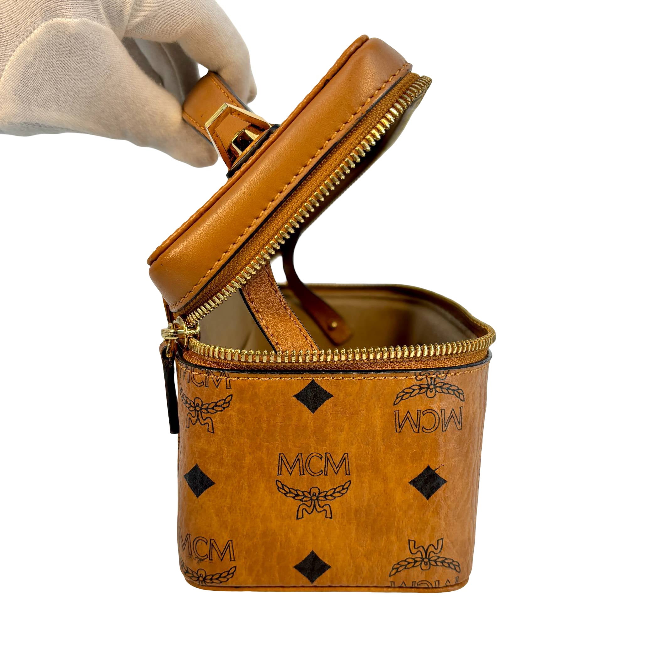MCM Rockstar Vanity Shoulder Bag Cognac Visetos Monogram