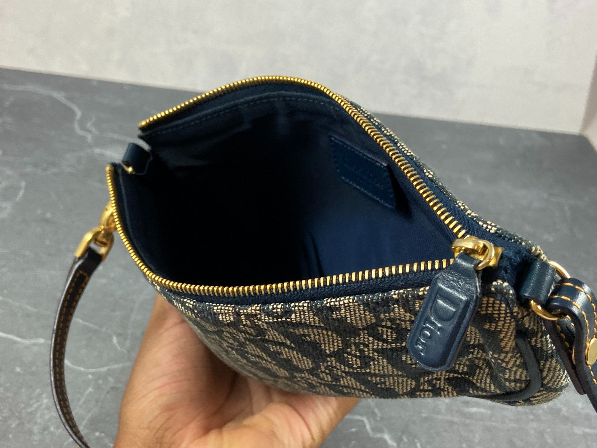 Christian Dior Saddle Pochette / Mini / Hobo Bag Navy Trotter Monogram