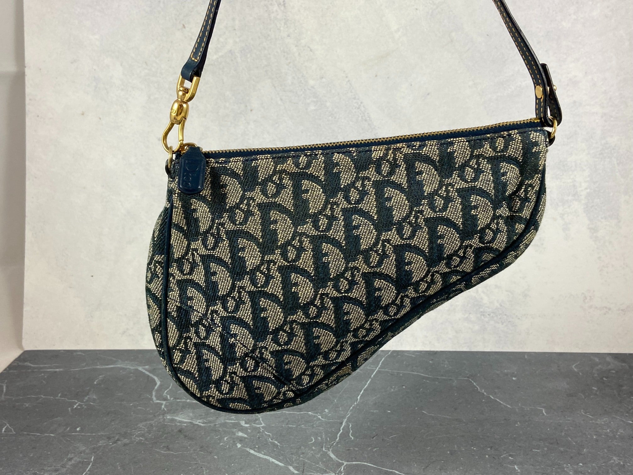 Christian Dior Saddle Pochette / Mini / Hobo Bag Navy Trotter Monogram