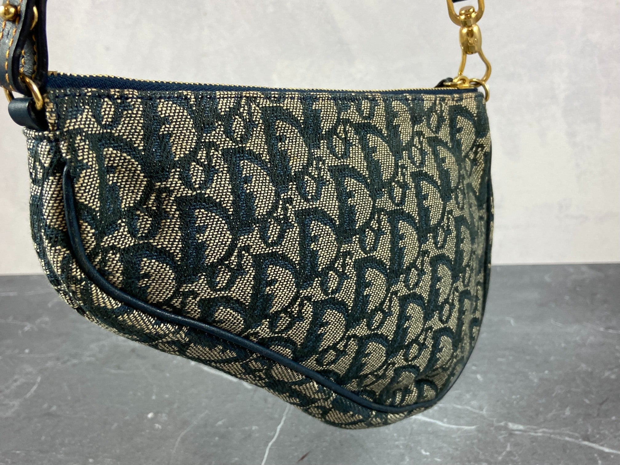 Christian Dior Saddle Pochette / Mini / Hobo Bag Navy Trotter Monogram