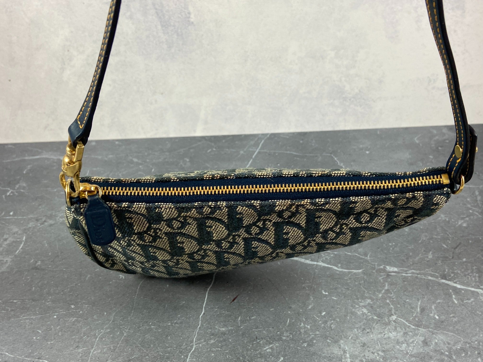 Christian Dior Saddle Pochette / Mini / Hobo Bag Navy Trotter Monogram