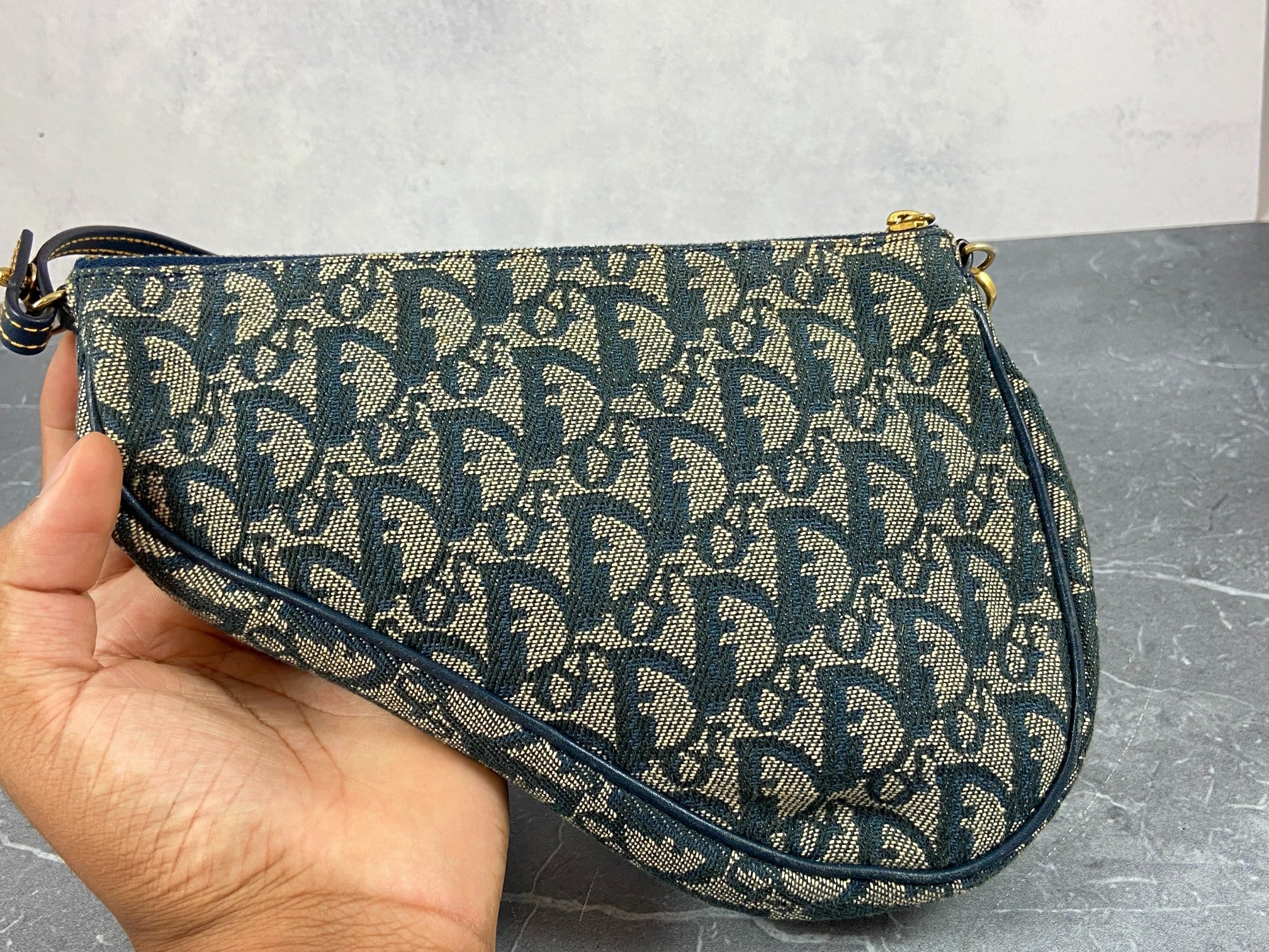 Christian Dior Saddle Pochette / Mini / Hobo Bag Navy Trotter Monogram