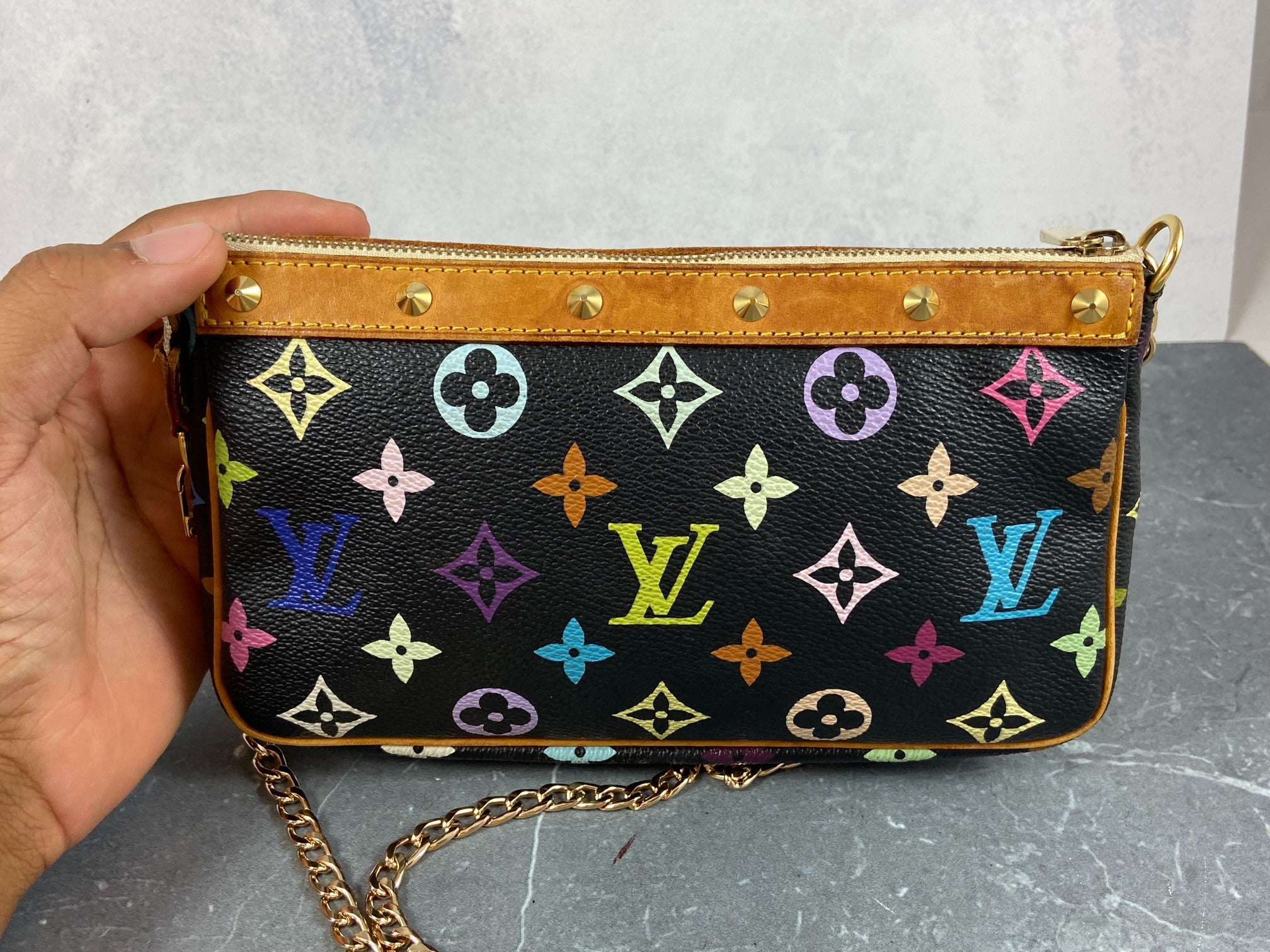 Louis Vuitton Takashi Murakami Multicolor Pochette Accessoires Black