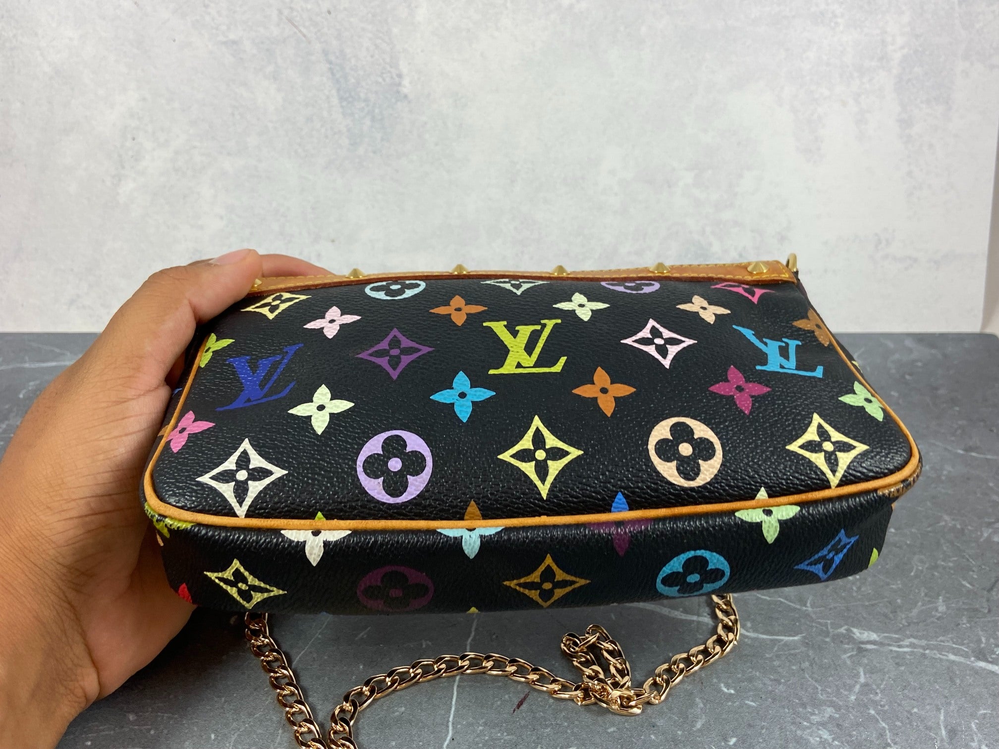 Louis Vuitton Takashi Murakami Multicolor Pochette Accessoires Black