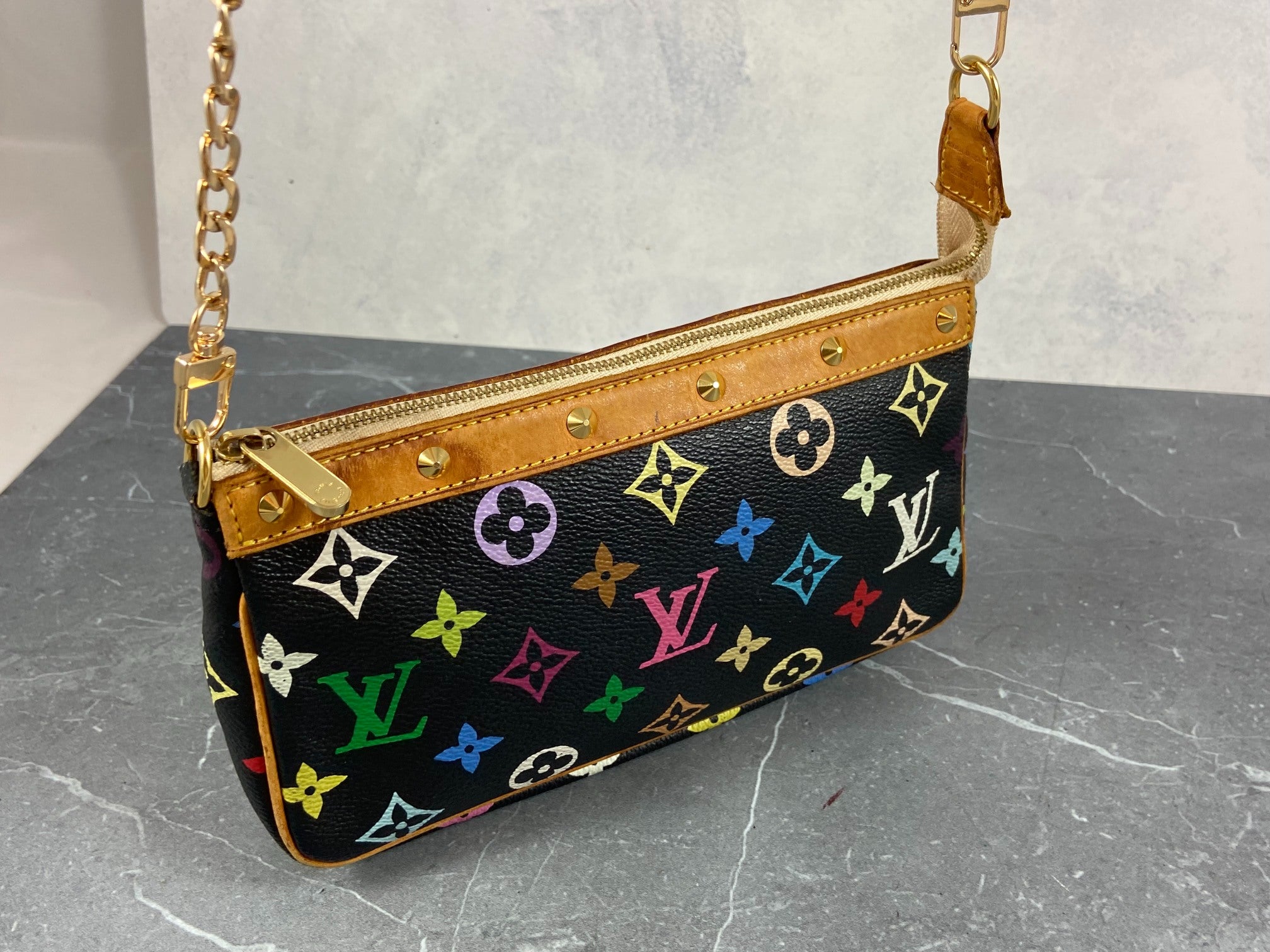 Louis Vuitton Takashi Murakami Multicolor Pochette Accessoires Black