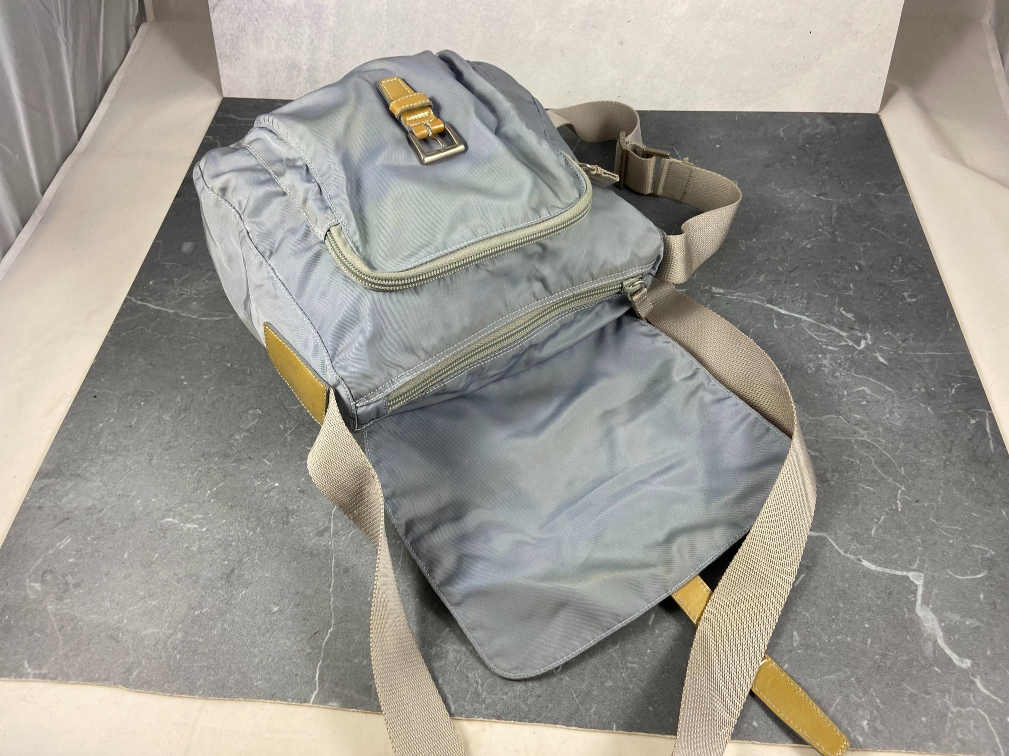 Prada Tessuto Nylon Shoulder / Messenger Bag Baby Blue