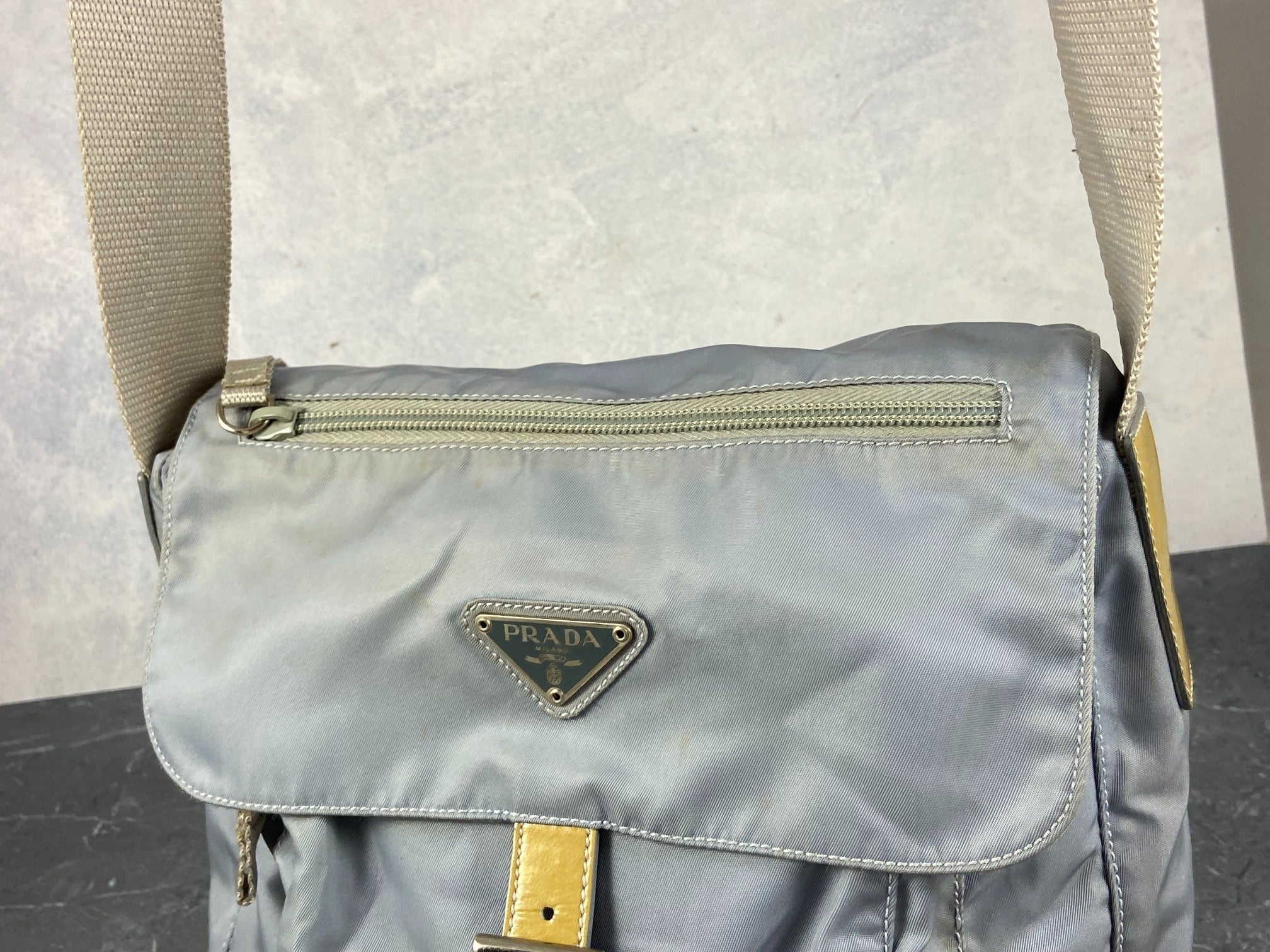 Prada Tessuto Nylon Shoulder / Messenger Bag Baby Blue
