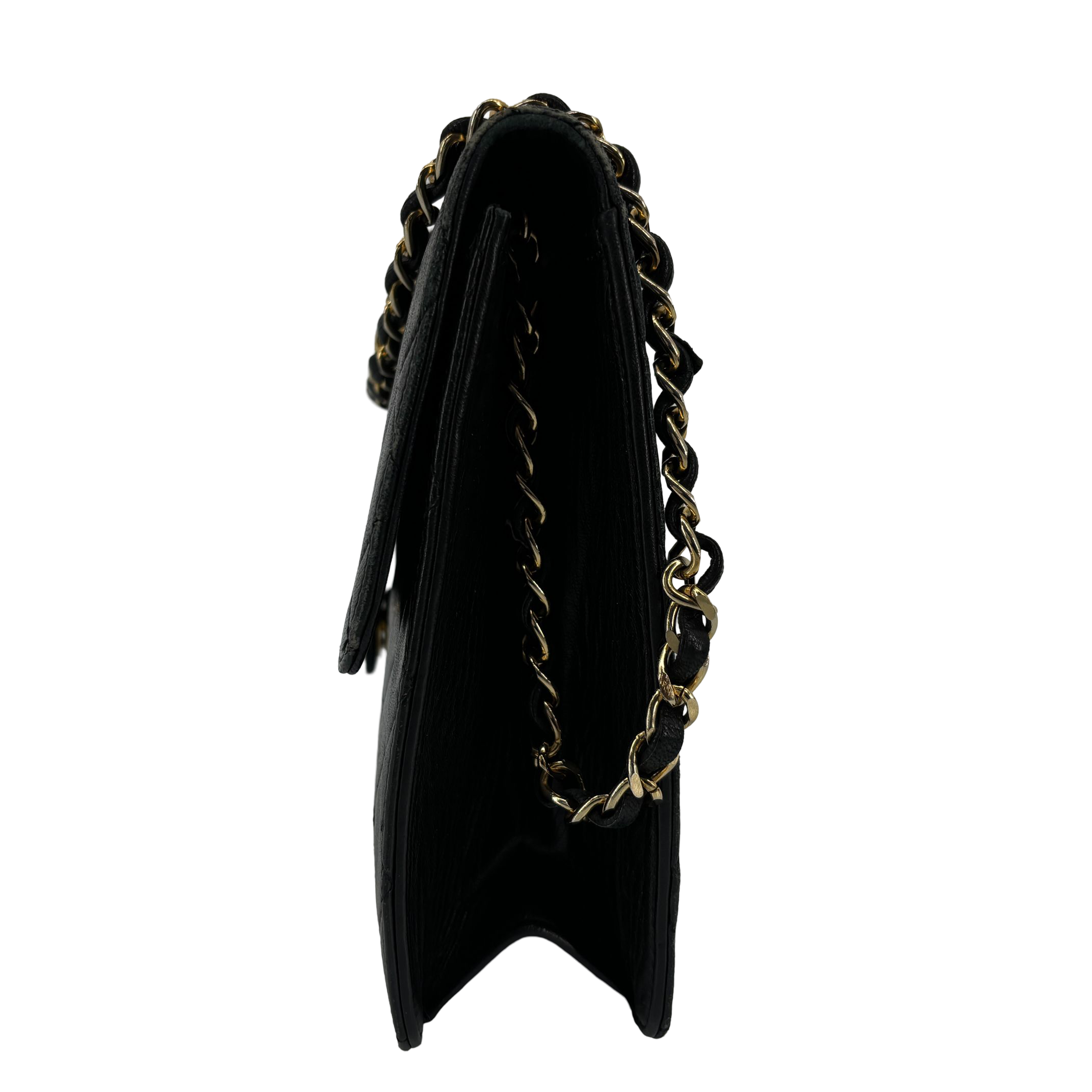 Chanel Single Flap Bag Push-Lock Black Matelassé Leather incl. Dustbag