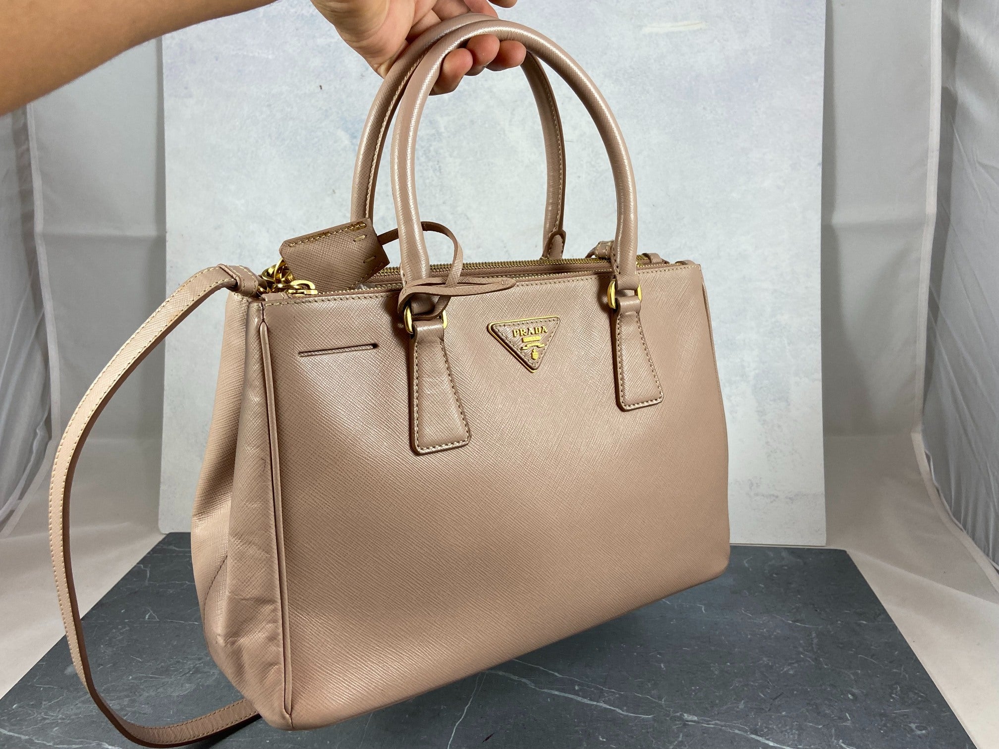 Prada Galleria Hand Bag Rose Saffiano Leather
