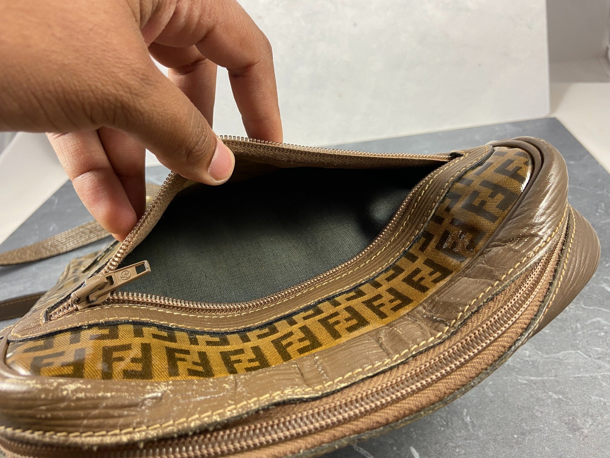 Fendi Shoulder Bag Beige Zucchino Monogram