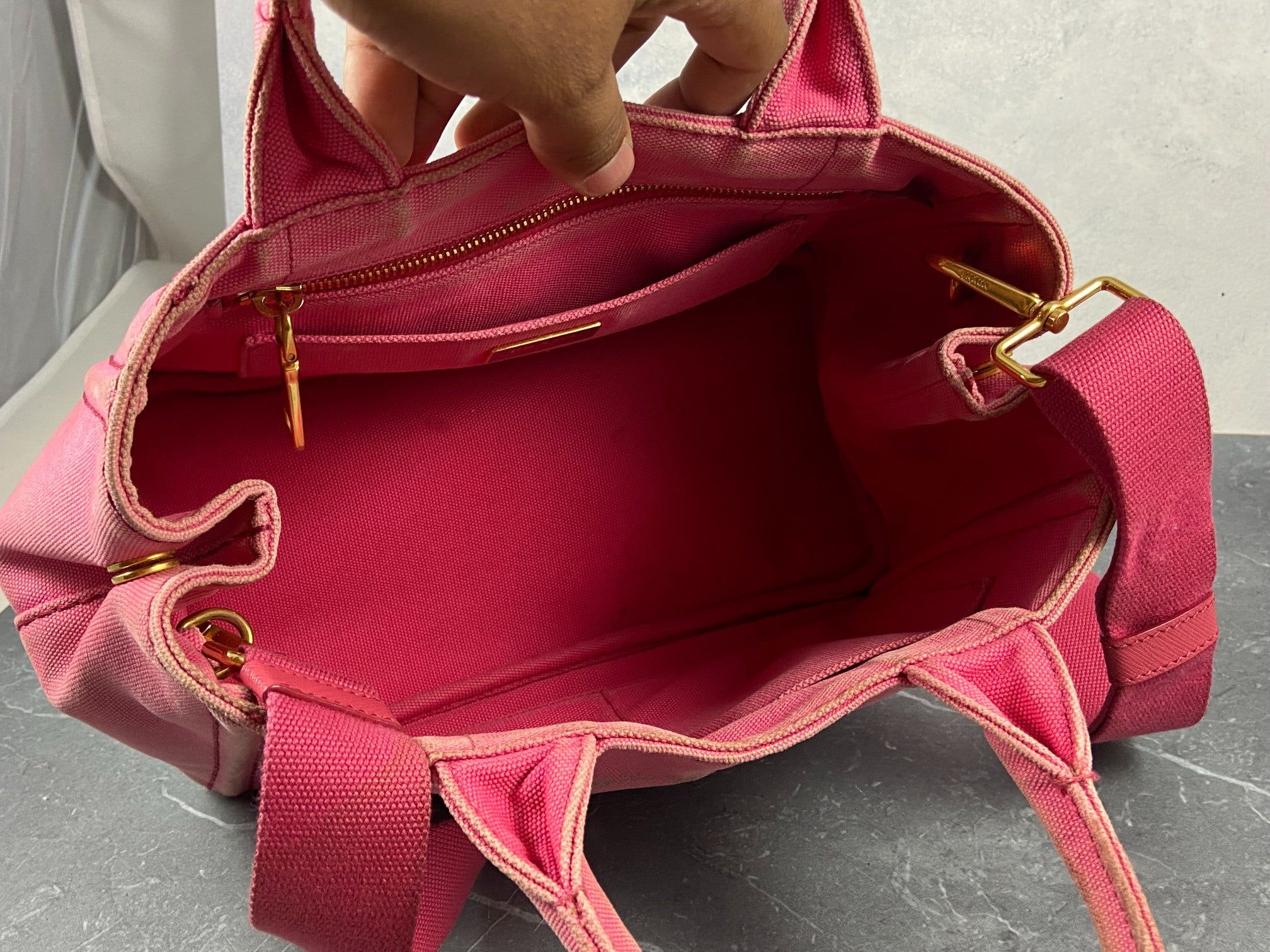 Prada 1BG439 Canapa Tote / Shoulder Bag Peonia