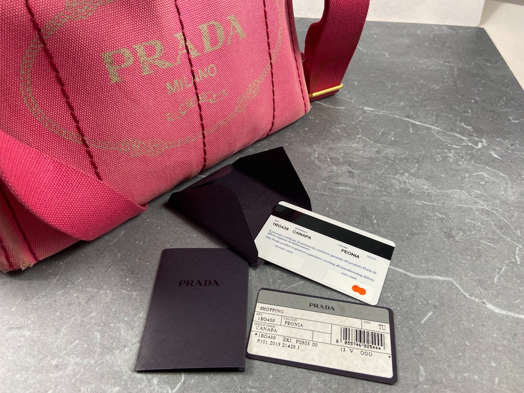 Prada 1BG439 Canapa Tote / Shoulder Bag Peonia